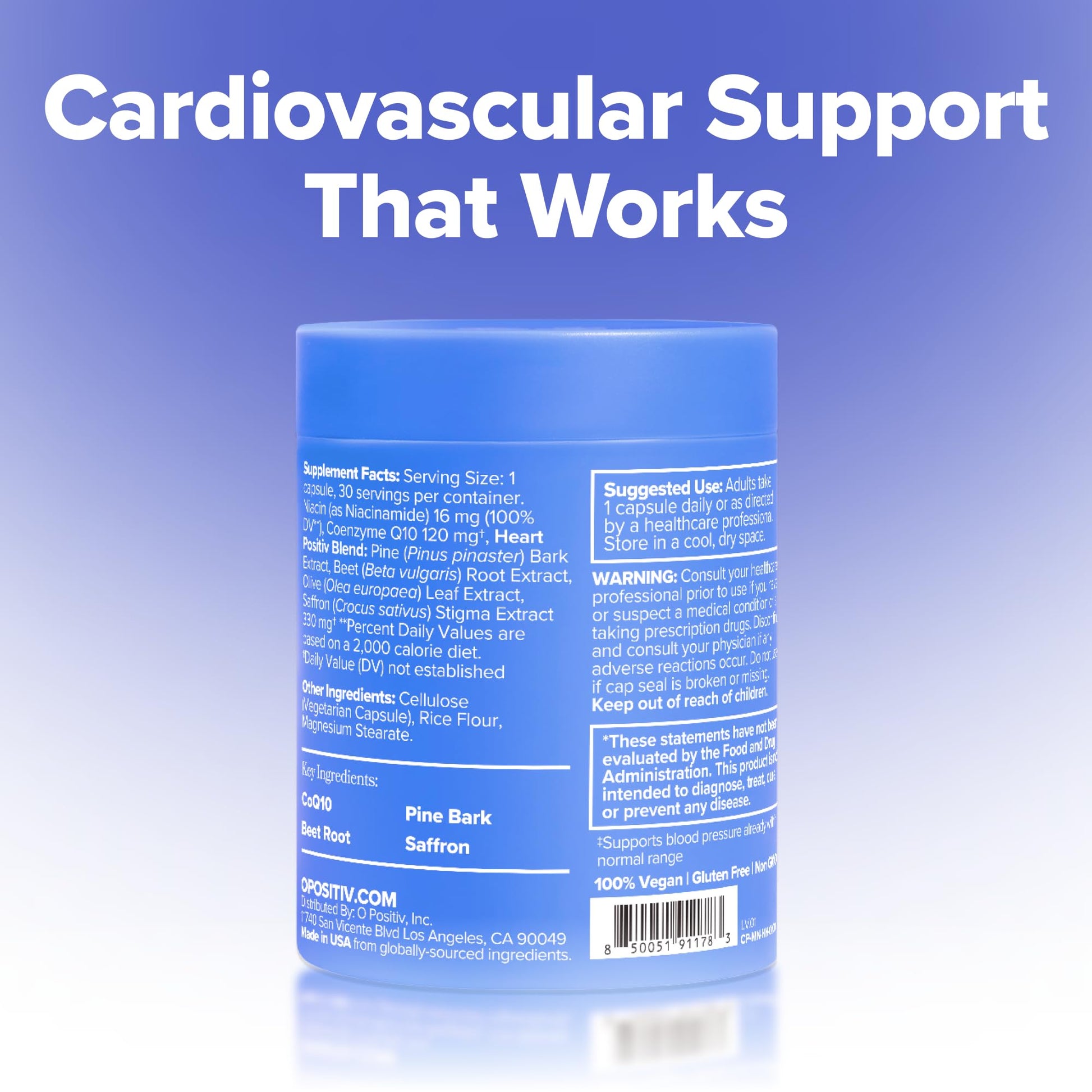 O Positiv MENO Heart + Blood Pressure Support Capsules – Daily Support for Healthy Circulation, Stress Management & Blood Pressure – with CoQ10, Beets, Pine Bark & Saffron – 30 Servings O PositivAu supplements
