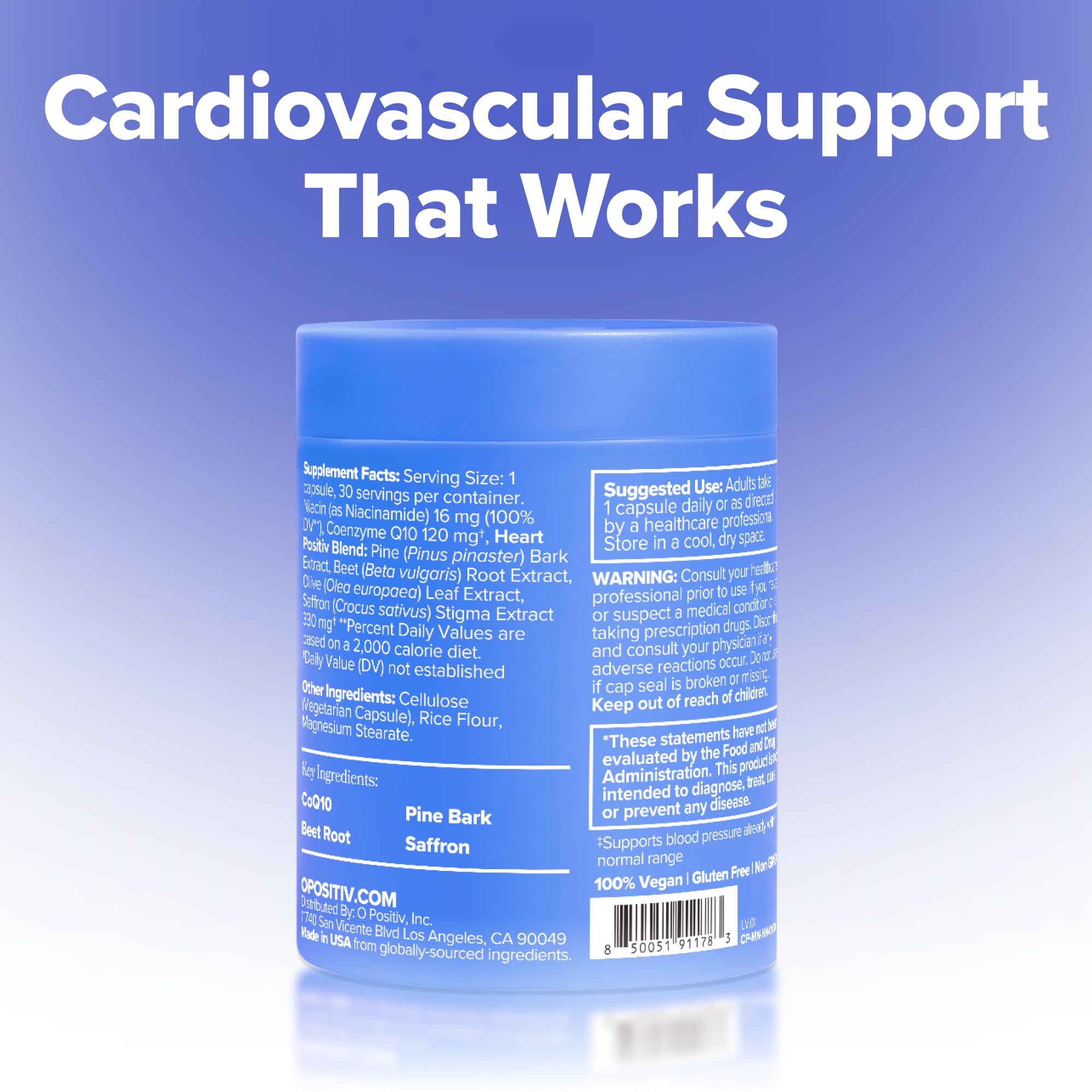O Positiv MENO Heart + Blood Pressure Support Capsules – Daily Support for Healthy Circulation, Stress Management & Blood Pressure – with CoQ10, Beets, Pine Bark & Saffron – 30 Servings O PositivAu supplements