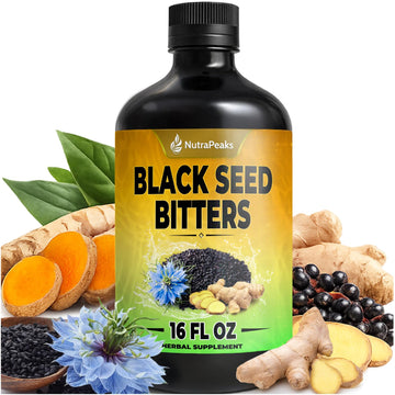 Black Seed Oil Bitters Liquid - Premium Herbal Blend with Black Seed Extract, Curcumin (Turmeric Extract), Ashwagandha, Elderberry, Probiotics, Vitamin C, Zinc...16 fl oz | Natural Botanical Blend NutraPeaksAu supplements