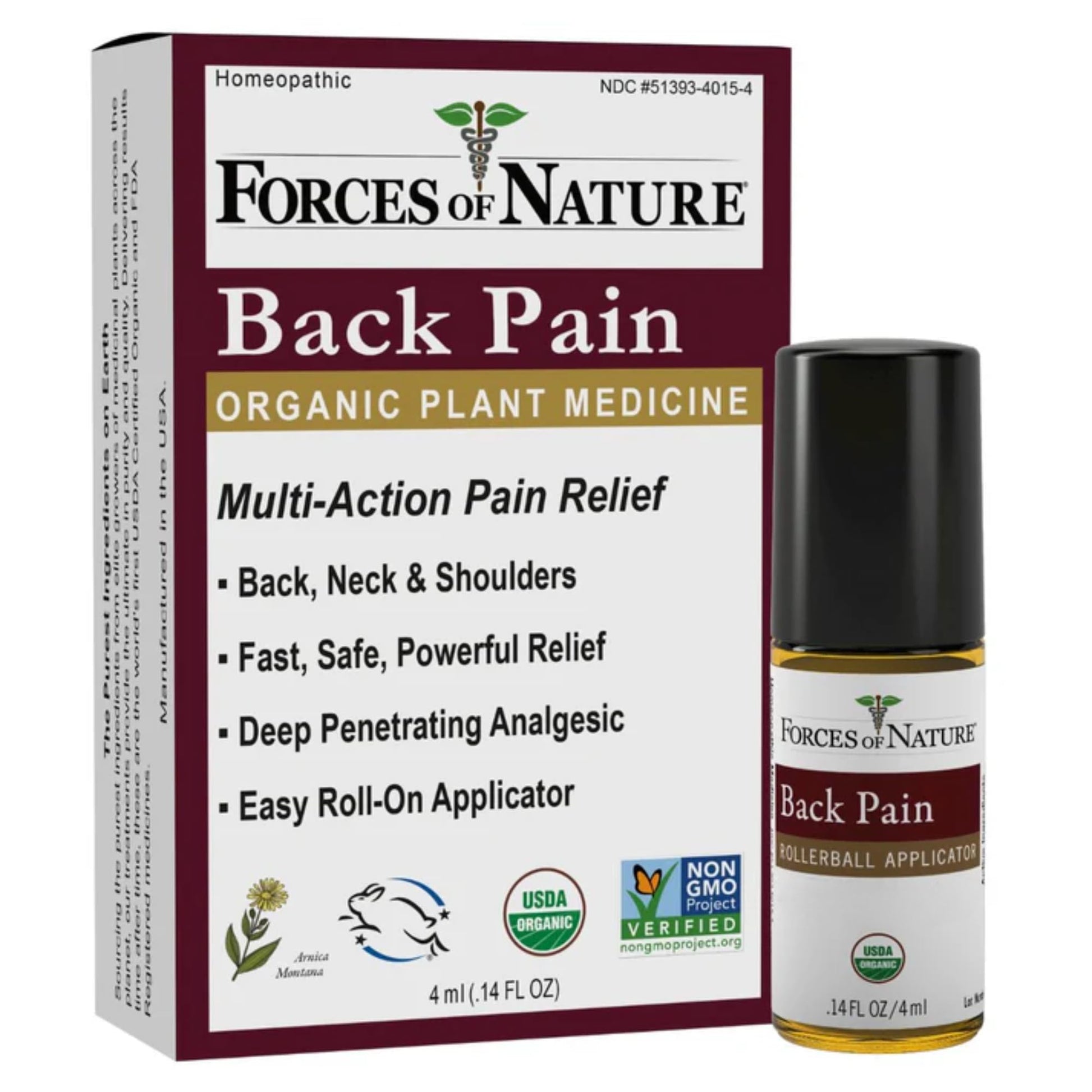 Forces of Nature Natural, Organic Back Pain Relief, w/Arnica & St John's Wort, Fast Acting Anti-Inflammatory Topical Muscle Soother for Lower Back, Sciatica, Neck, Non-GMO, Cruelty-Free, 0.14 Fl Oz Forces of NatureAu supplements