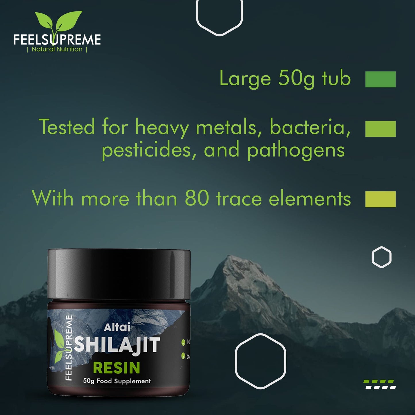 Natural Black Altai Shilajit Resin Large (50g) Pot | 100% Pure Additive Free | 80 Trace Feel SupremeUS supplements