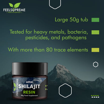 Natural Black Altai Shilajit Resin Large (50g) Pot | 100% Pure Additive Free | 80 Trace Feel SupremeUS supplements