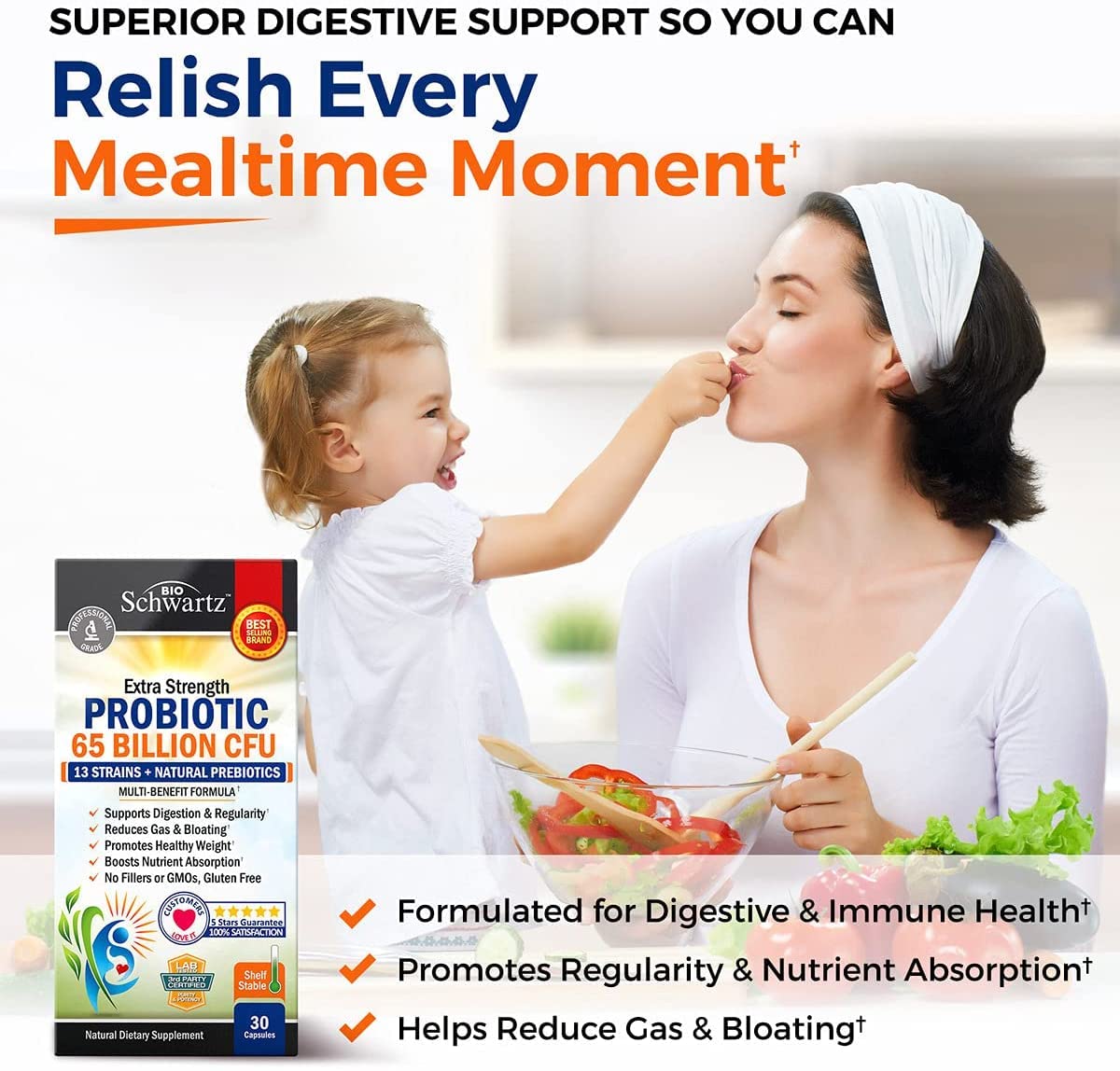 Probiotic 65 Billion - Probiotics with Prebiotic for Women & Men - Lactobacillus BioSchwartzUS supplements