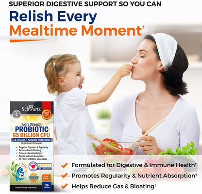 Probiotic 65 Billion - Probiotics with Prebiotic for Women & Men - Lactobacillus BioSchwartzUS supplements