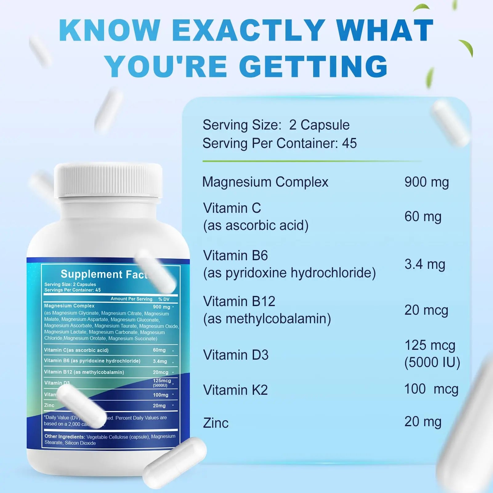 VYXION Magnesium Complex 900mg per Serving – High Absorption Magnesium Glycinate with Vitamin D3 K2 Zinc & B Vitamins – Sleep, Calm, Muscle & Nerve Support – 90 Capsules Vyxionnz supplements
