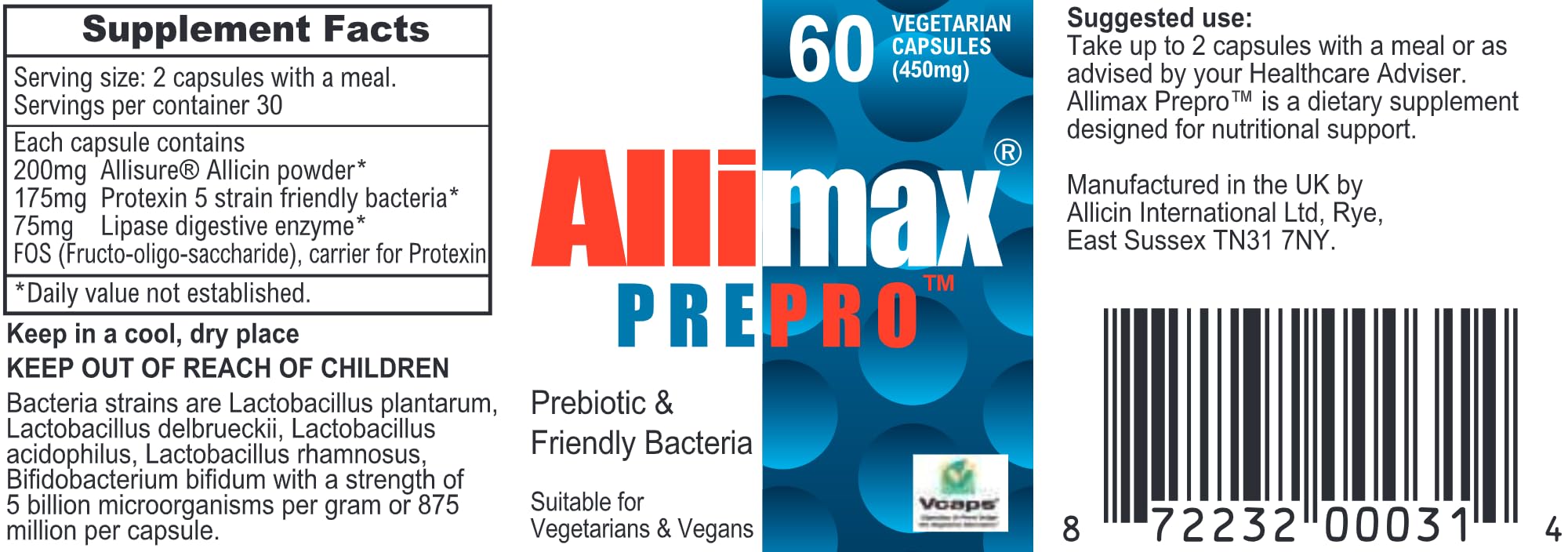 ALLIMAX Pre Pro - 60 Caps. Stabilized allicin Plus prebiotics, probiotics and Digestive enzymes. ALLIMAXAu supplements