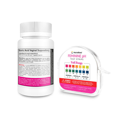 NutraBlast Boric Acid Vaginal Suppositories 600mg (30 Count) & Feminine pH Test Strips 1-14 (100-Tests Roll) | Monitor Feminine Intimate Health | Acidity & Alkalinity Balance NutraBlastUS supplements