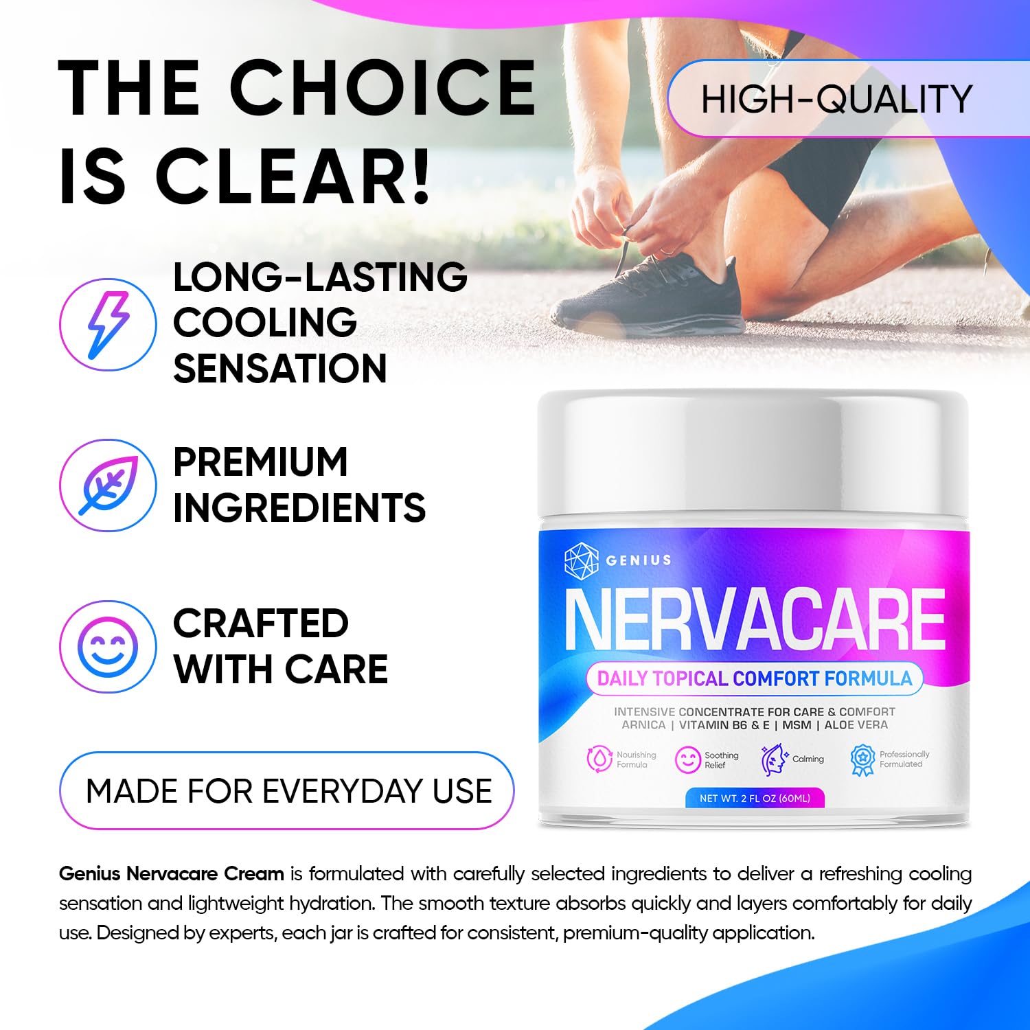 Genius Nervacare – Neuropathy Cream for Feet, Hands, Legs & Toes – Nerve Comfort Cream with Menthol, Arnica, MSM, Vitamin B6, Aloe Vera – Fast-Absorbing, Non-Greasy 2Oz GENIUS CUREAu supplements