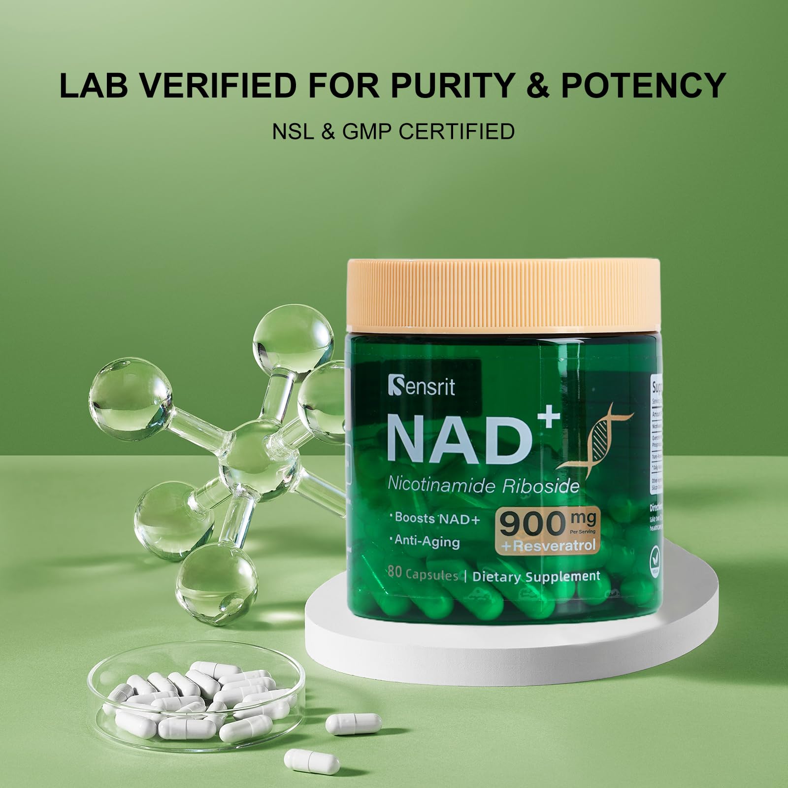 Sensrit NAD+ Supplement with Nicotinamide Riboside & Resveratrol | Cellular Energy & Mental Clarity Support | 40 Servings | Vegan, Non-GMO, Gluten Free SensritAu supplements