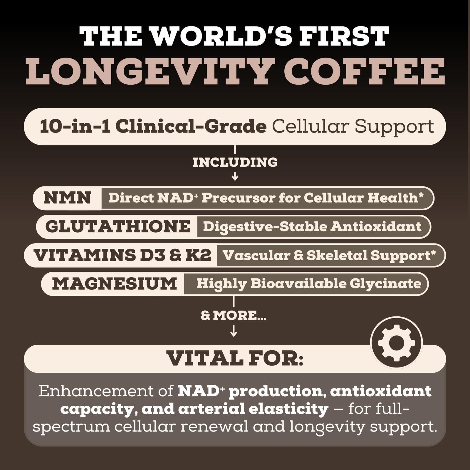 Black Forest Longevity Mix Liquid NAD+ Alternative Mocha Coffee 10-in-1 with NMN 250mg, Glutathione 250mg, TMG, Magnesium Glycinate, Vitamins D3 K2 C B12, High Polyphenol Cocoa, 30 Servings Black ForestAu supplements