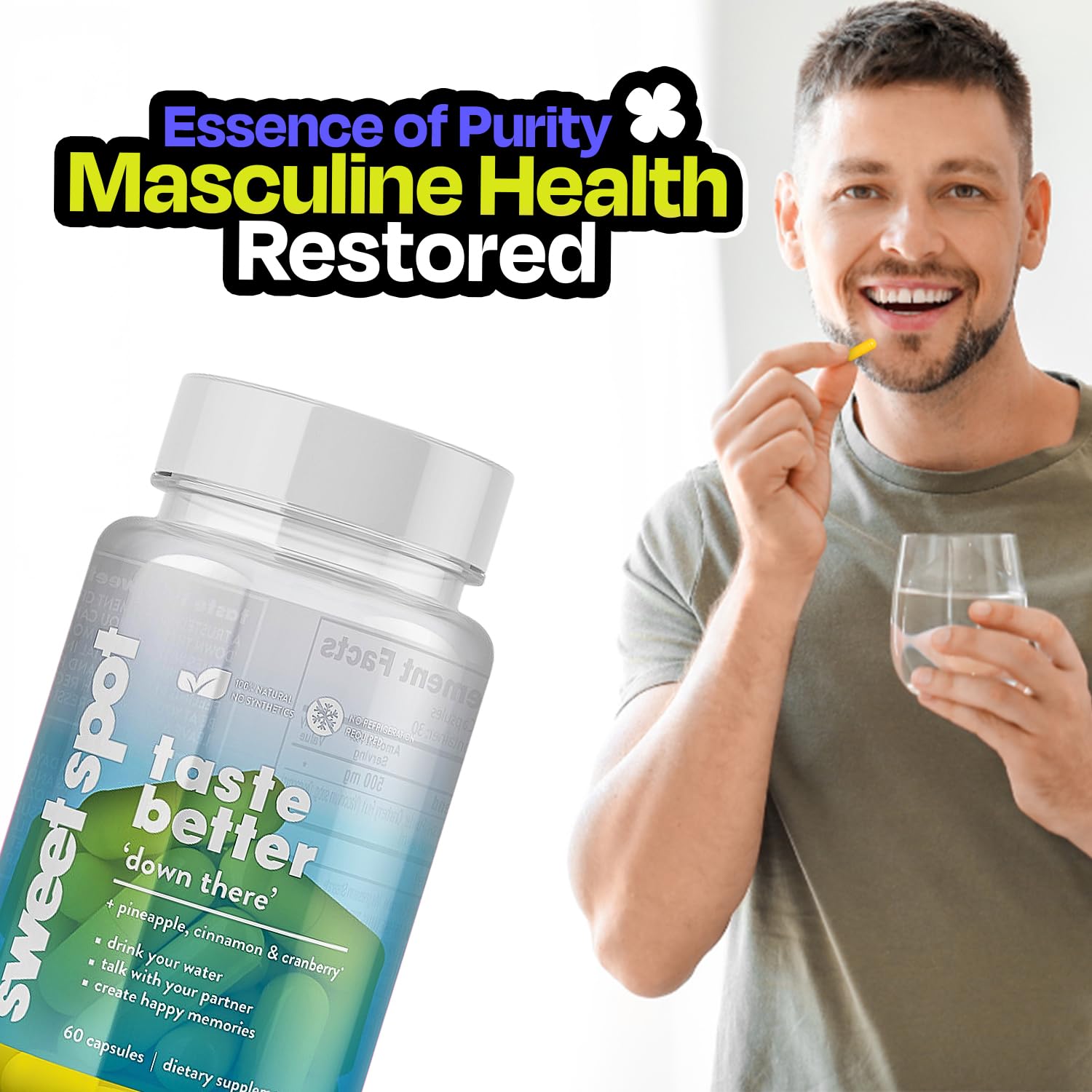 Pineapple Probiotics for Men – 625mg Sweet Spot Formula with Pineapple Extract, Cranberry & Cinnamon, Supports pH Balance & Freshens Taste, 60 Capsules, Made in the USA TASTE THE SWEET SPOTAu supplements