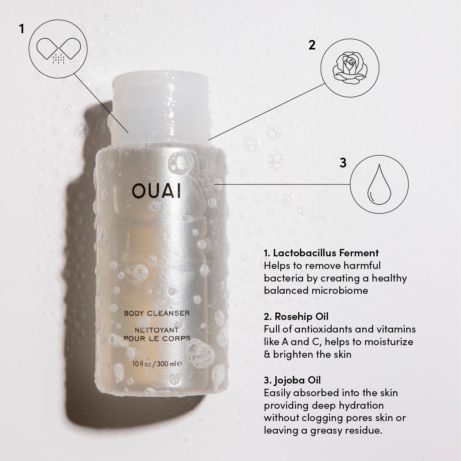 OUAI Body Cleanser, Dean Street - Foaming Body Wash with Jojoba Oil and Rosehip Oil to Hydrate, Nurture, Balance and Soften Skin - Paraben, Phthalate and Sulfate Free Skin Care Products (10 Fl Oz) OUAIAu supplements