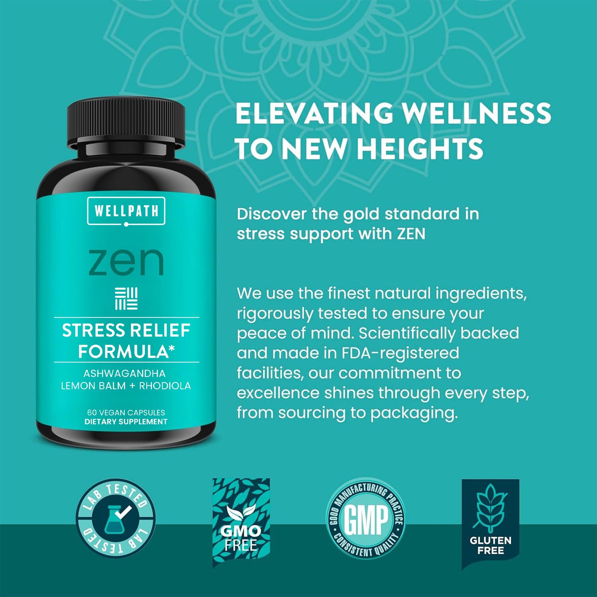 WellPath Zen Stress Relief Supplement + Mood Support | Calm, Stress & Energy Support | Ashwagandha Root, Rhodiola Rosea, L-Theanine, Lemon Balm | Herbal Capsules, 60 Ct WellPathAu supplements