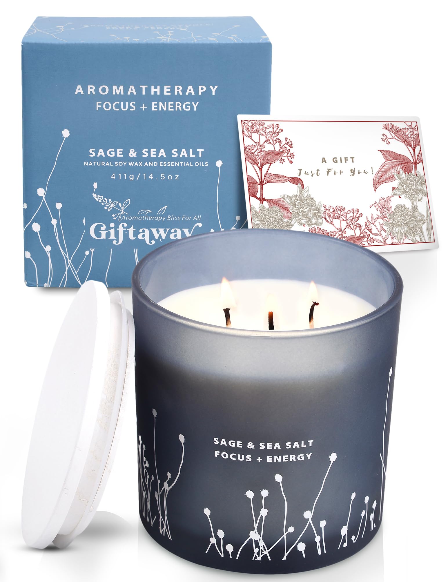 White Sage Sea Salt 3 Wick Candle 14.5 oz | Sage Candles for Cleansing House | Large Soy Candles GIFTAWAYAu supplements