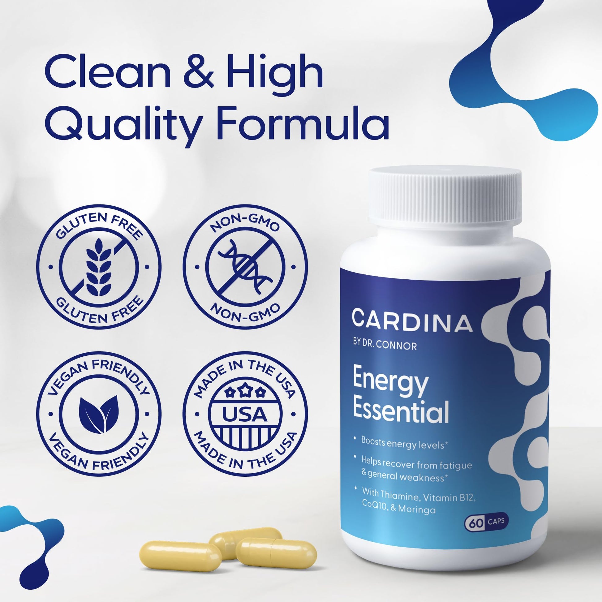 CARDINA B12 Vitamins for Women and Men - Brain Supplements for Memory and Focus with Thiamine B1 Supplement and COQ10 - Brain Memory Support - Non-GMO and Vegan B12 Supplement, 60 Ct CARDINAAu supplements