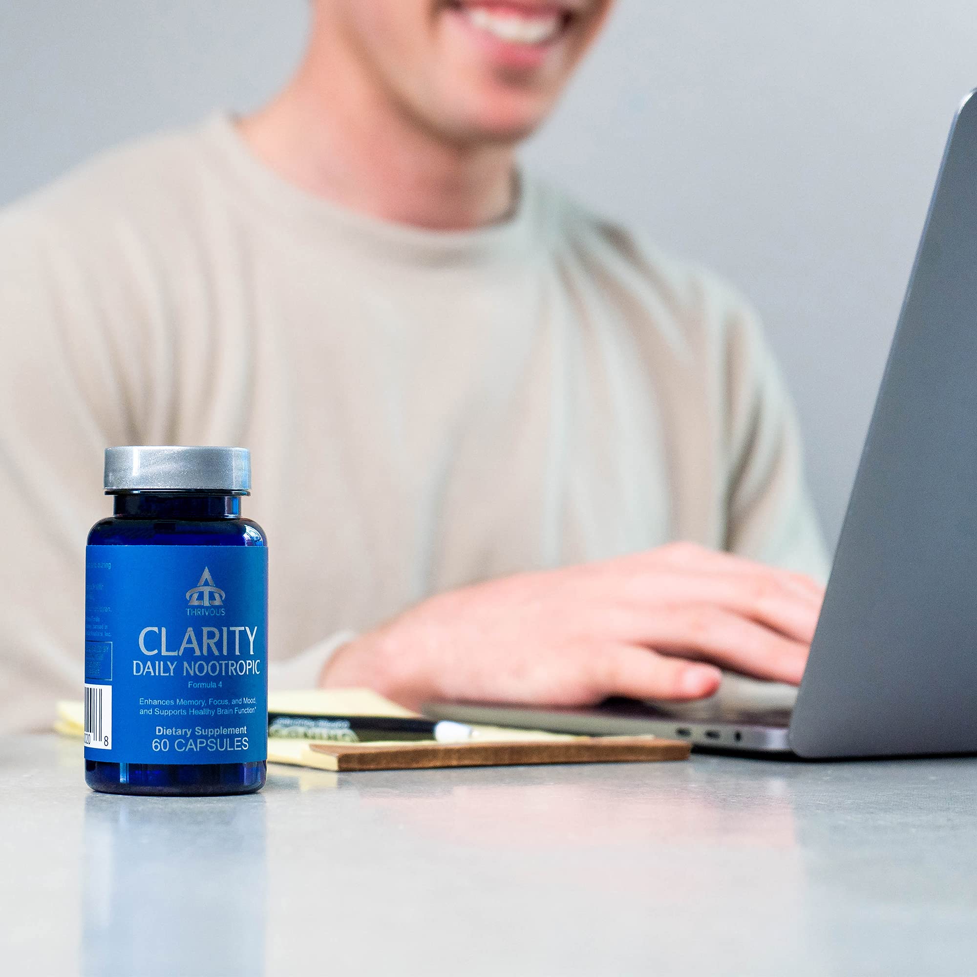 Thrivous Clarity Daily Nootropic – Cognitive Support & Mood Formula with Bacopa (Synapsa®), L-Theanine, Rhodiola Rosea, Vitamin B Complex & Zinc Picolinate – 60 Vegan Capsules ThrivousAu supplements