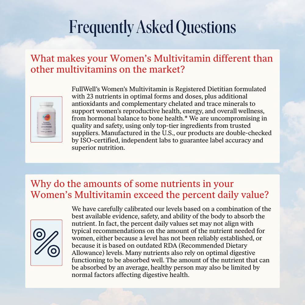 FullWell Women's Multivitamin - Daily Multivitamin for Reproductive Health - Supports Future Fertility, Hormone Balance & Overall Wellness - Antioxidant Blend - CoQ10 & PQQ - 90 Count (30 Servings) FullWellAu supplements