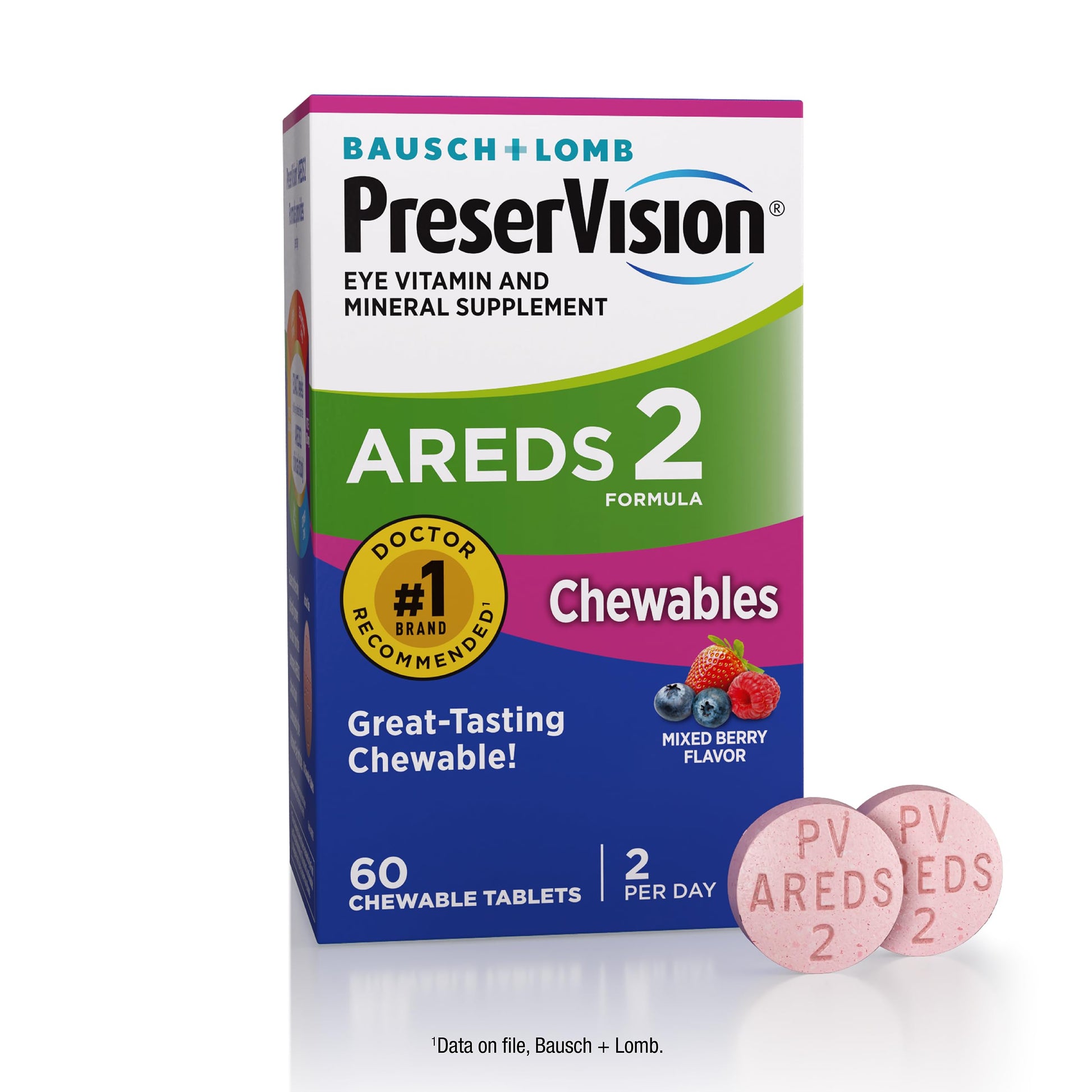 PreserVision AREDS 2 Eye Vitamins, #1 Eye Doctor Recommended Brand, Chewable Lutein and Zeaxanthin Supplement with Vitamin C, Vitamin E,Zinc, and Copper, Mixed Berry, 60 Tablets PreserVisionAu supplements