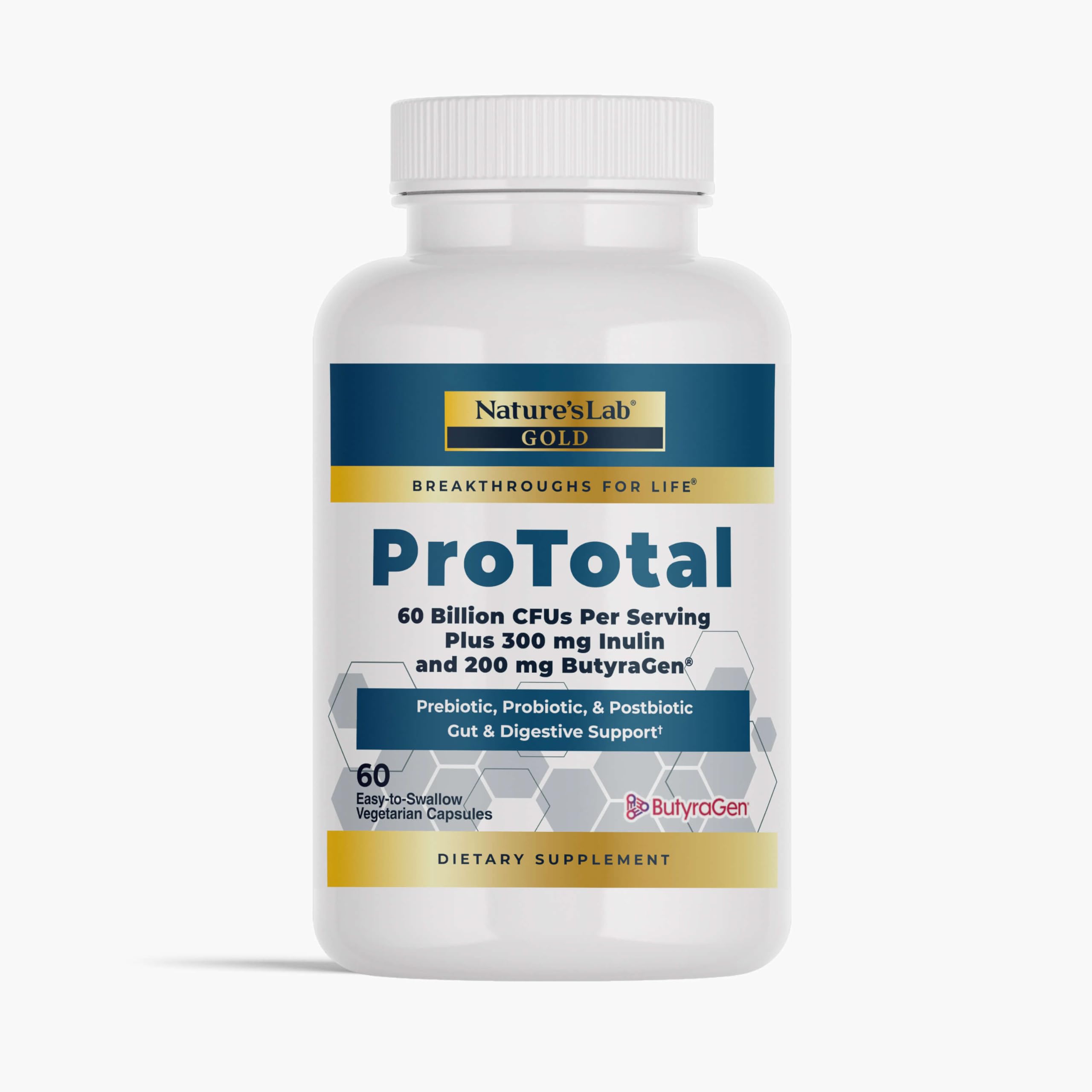 Nature's Lab Gold ProTotal - 60 Billion CFU Probiotic, Prebiotic, Postbiotic, Synbiotic - with Butyragen (Direct Butyrate Generator) 60 Ct Nature's LabAu supplements