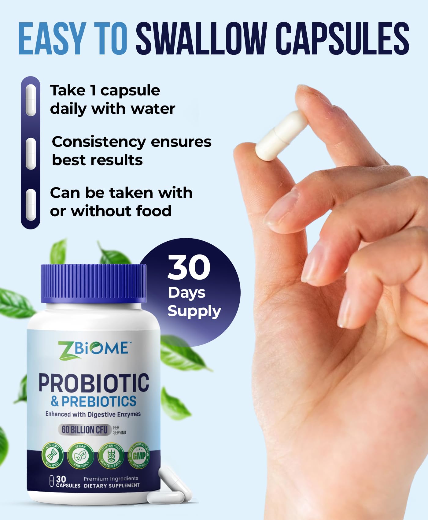 Prebiotics and Probiotics for Men & Women – 60 Billion CFU with 10 Strains – Pre and Probiotics with Acidophilus for Immune, Gut Health, Digestive Support, Constipation,Diarrhea, Gas & Bloating -30ct ZBIOMEAu supplements