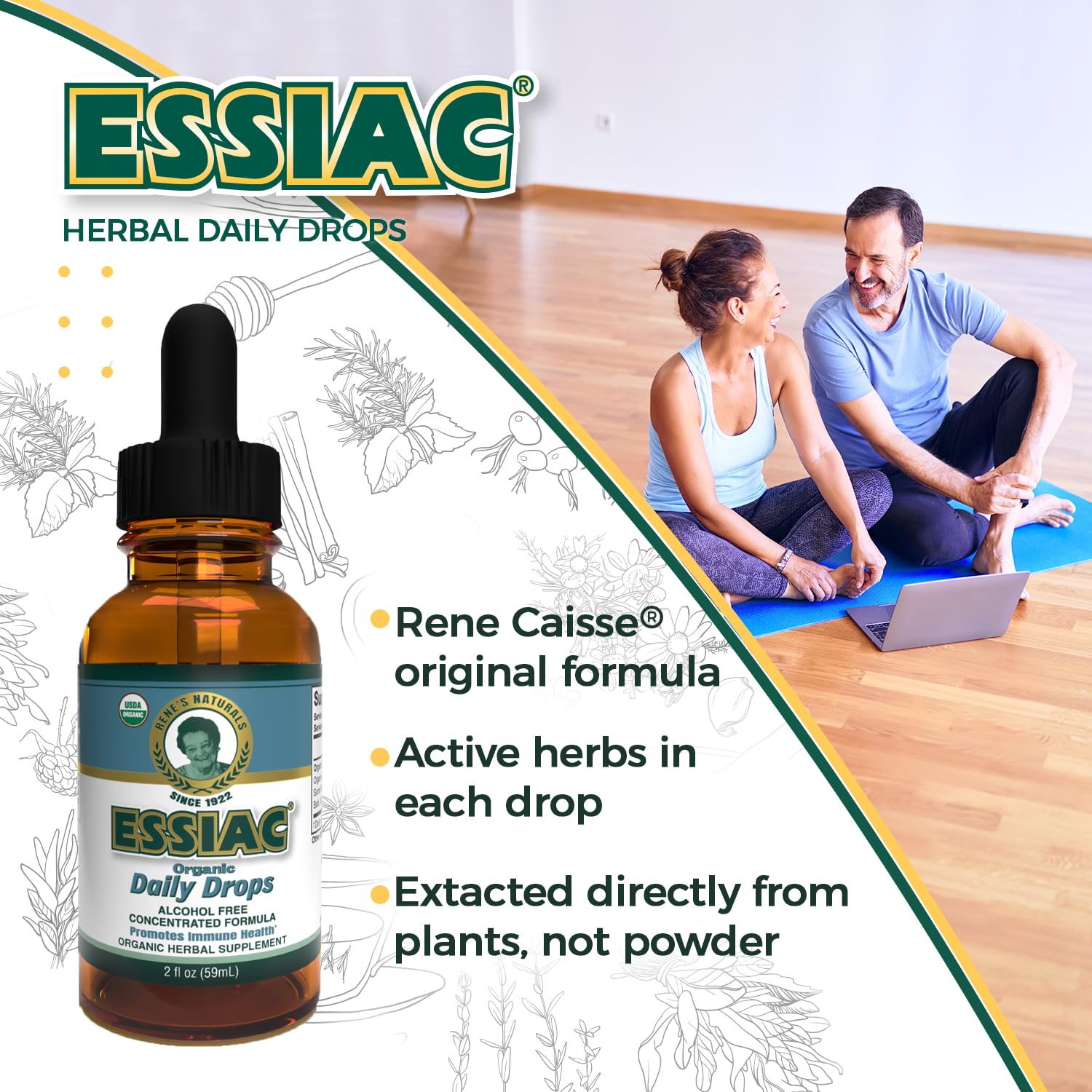 Essiac Original Tea USDA Organic Daily Drops for Enhanced Lymphatic Drainage and Immune Support | Alcohol Free Concentrated Formula | 2oz (59ml) EssiacAu supplements