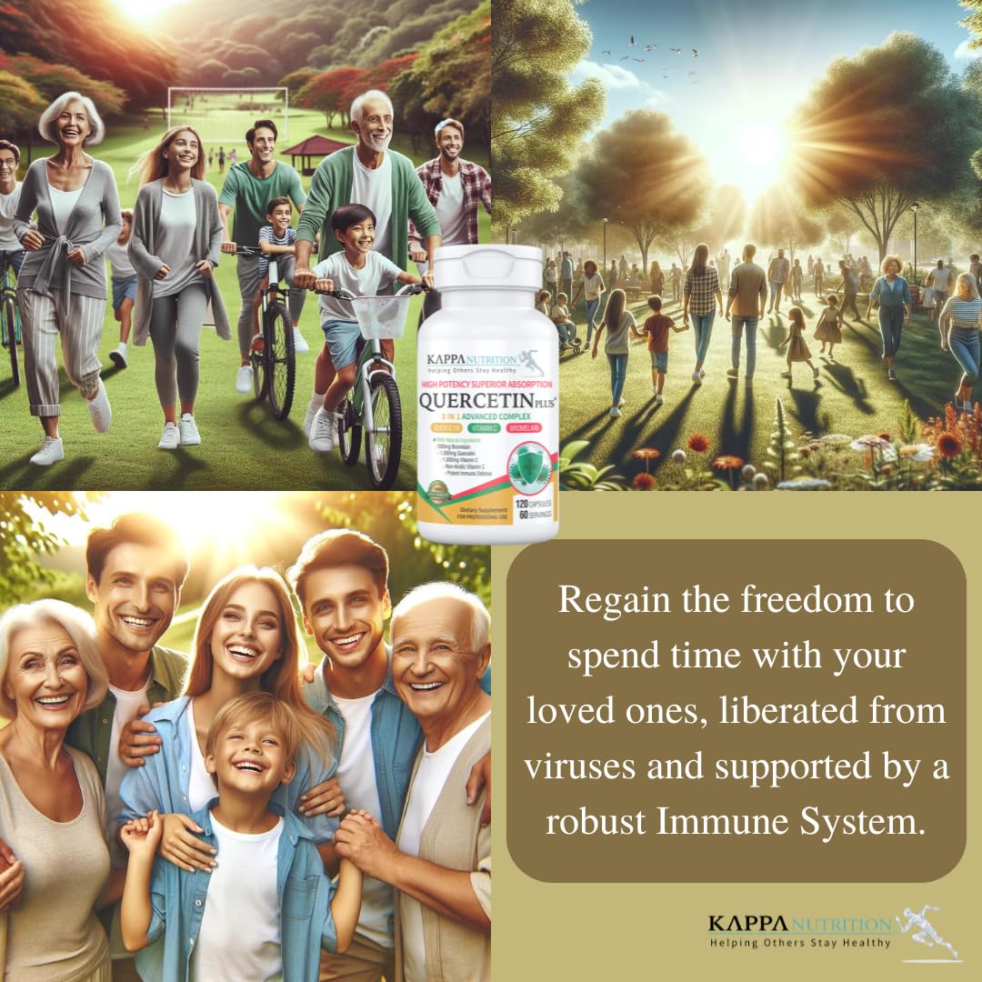 QUERCETIN PLUS, Quercetin 1,000mg, Bromelain 500mg and Vitamin C 1,000mg, (120 Capsules), 3 in 1 from Bioflavonoids, Supports Immune, Cardiovascular & Respiratory Health, Seasonal Allergy Relief. KAPPA NUTRITIONAu supplements