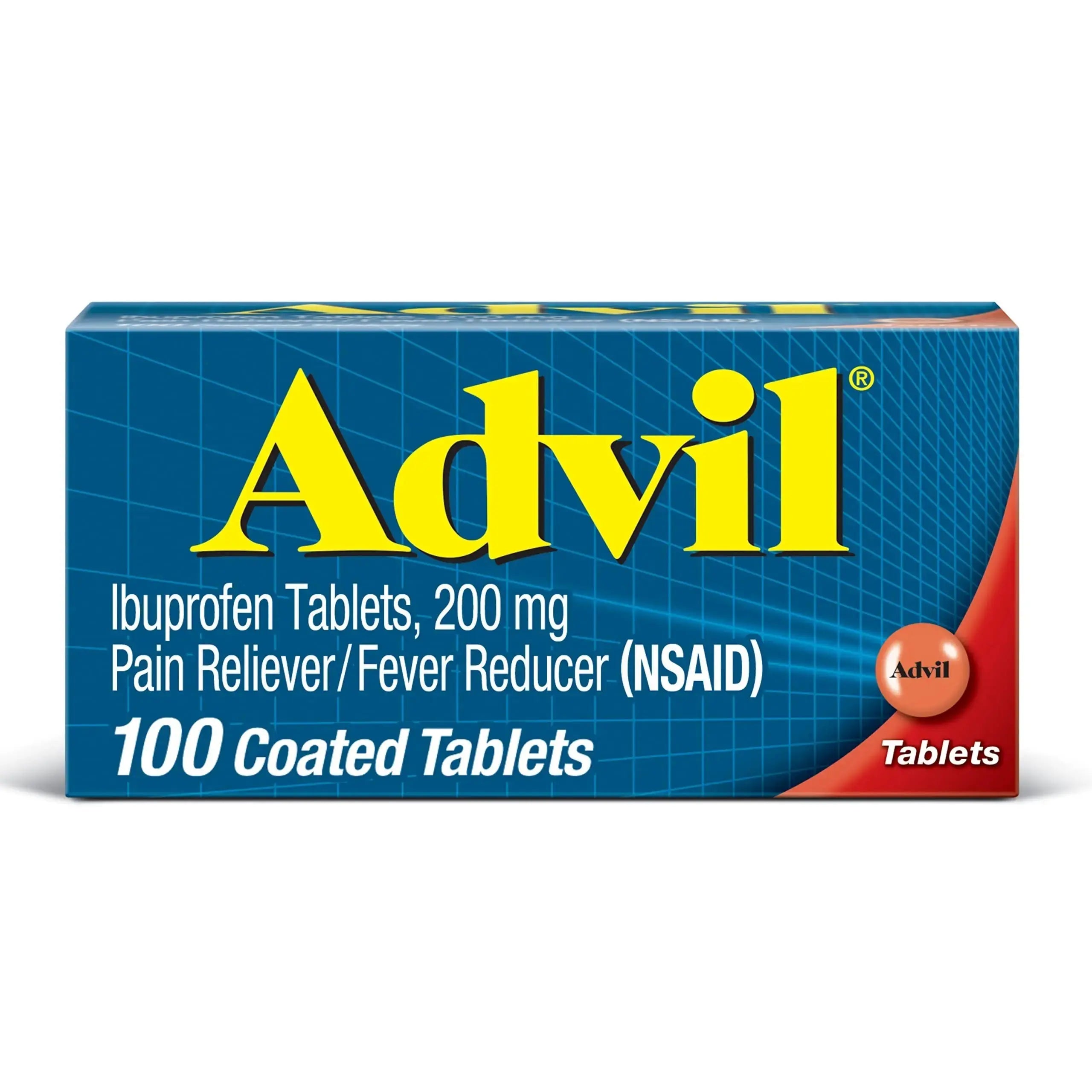 Advil Pain Reliever and Fever Reducer, Pain Relief Medicine with Ibuprofen 200mg for Headache, Backache, Menstrual Pain and Joint Pain Relief - 100 Coated Tablets AdvilAu supplements