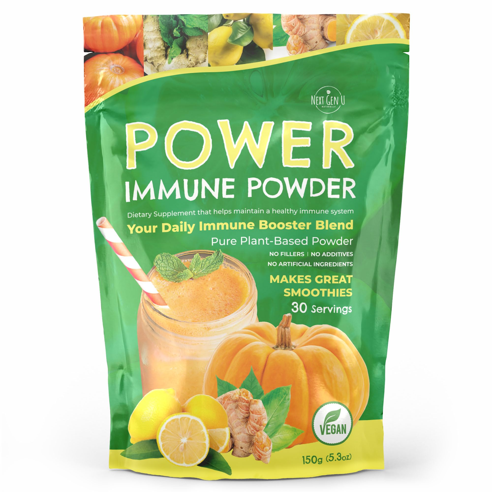 Immune Support - Supplement Powder 150g - Superfood Booster for Adults - Natural Immunity Defense - Daily Drink Mix for Women & Men - Plant Based, Vegan & Gluten Free Smoothie Boost by NextGenU NGU Next Gen UAu supplements