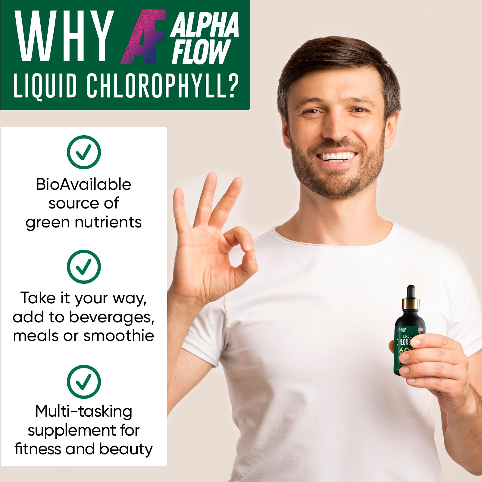 Chlorophyll Liquid Drops 6000 mg - Premium Liquid Chlorophyll Supplement - All-in-One Alpha FlowAu supplements