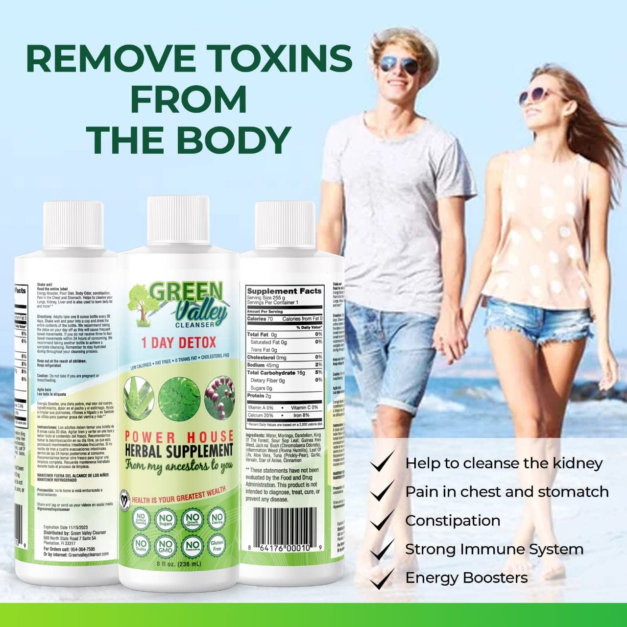 1 Day Colon Liquid Cleanse Formula and Liver Detox - Vegan Friendly, Helps Healthy Digestion Green Valley CleanserUS supplements