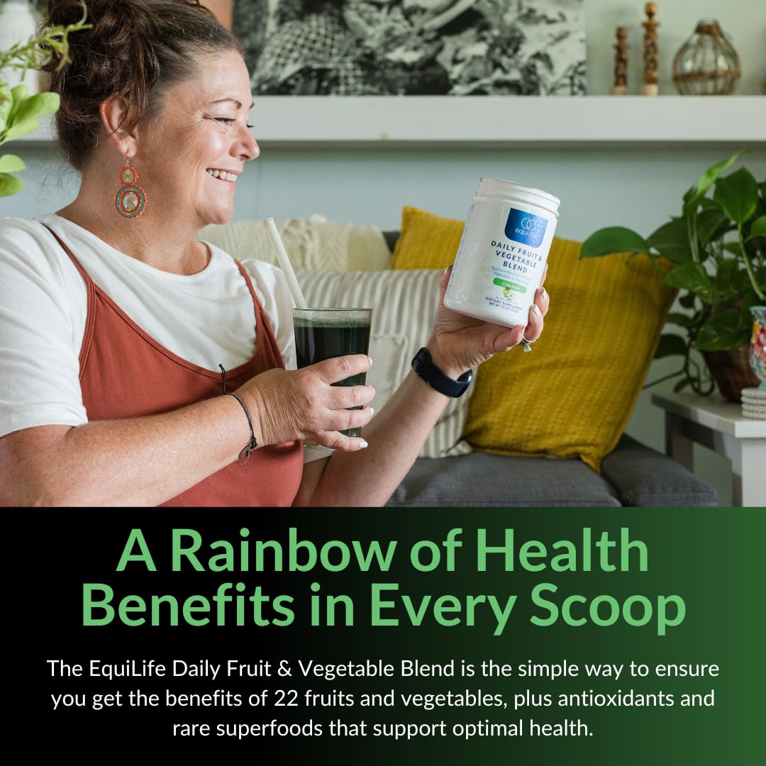 Equilife Daily Fruit & Vegetable Blend, Superfood Antioxidant Supplement, Crisp Apple Flavor with Vitamin C, Fiber, and 9 Essential Amino Acids, Supports Energy, Low Sugar, Vegan, 30 Servings Tub EquilifeAu supplements