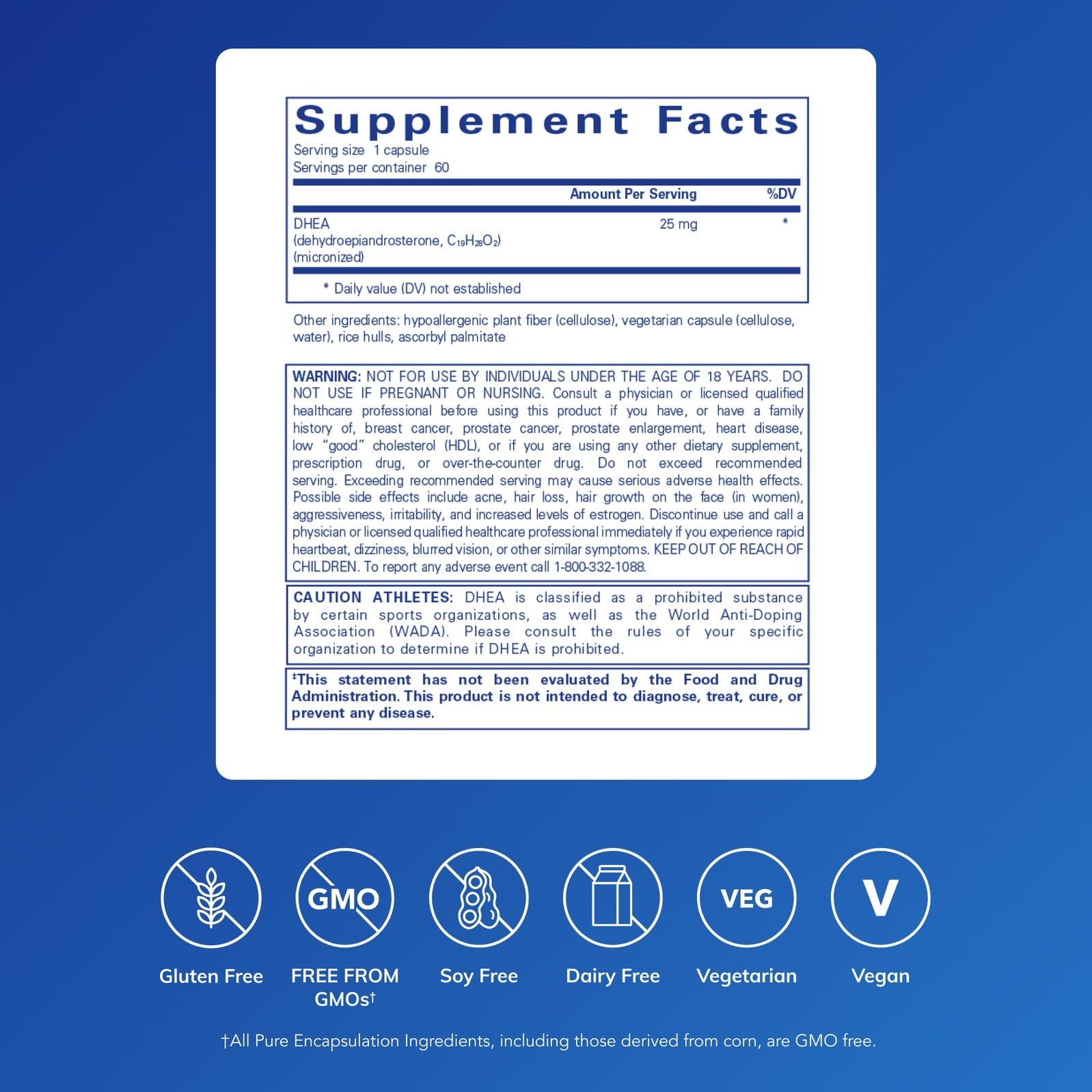 Pure Encapsulations DHEA 25 mg - Supplement for Immune Support, Hormone Balance, Metabolism Support, and Energy Levels* - with Micronized DHEA - 60 Capsules Pure EncapsulationsAu supplements
