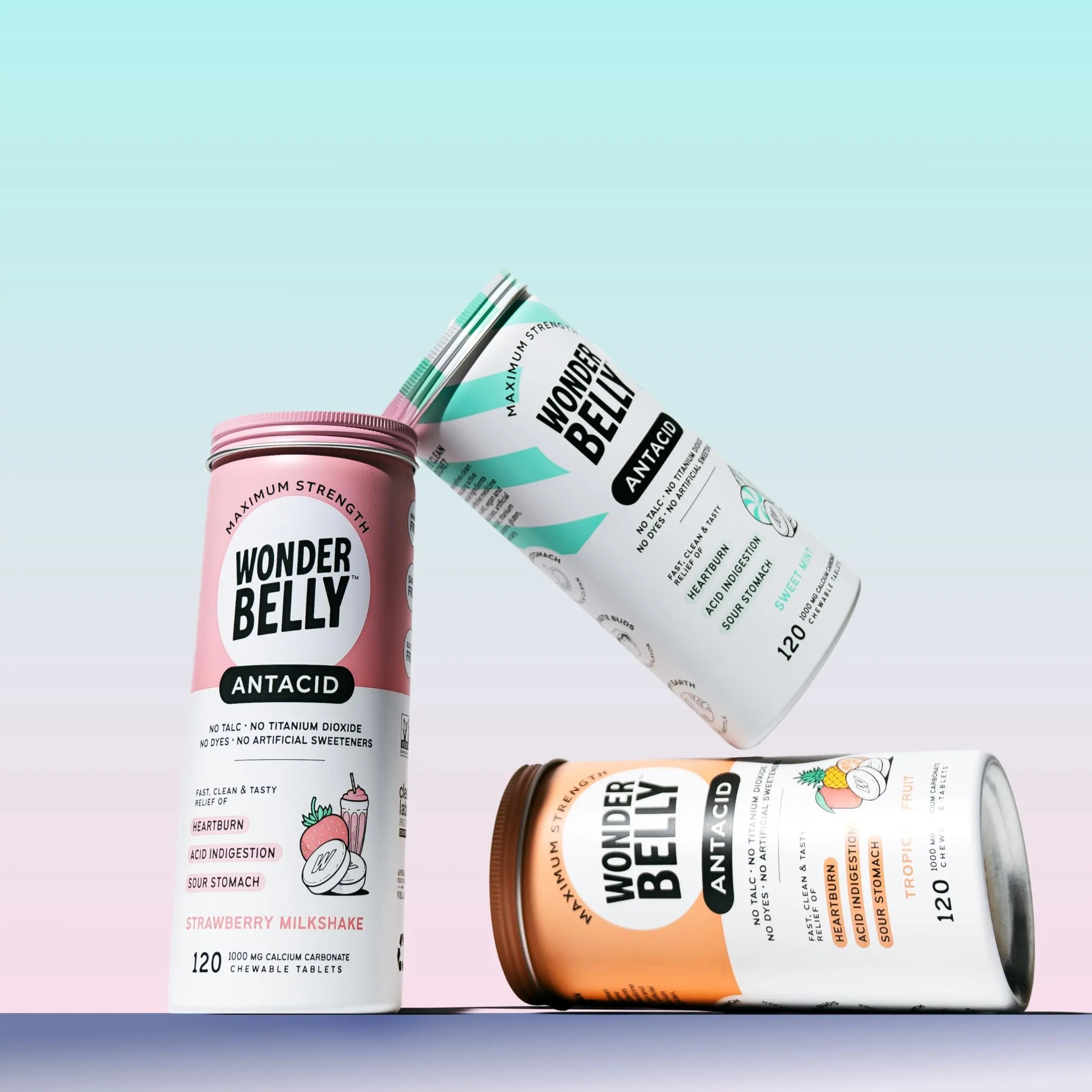 Wonderbelly Antacid, Effective Heartburn and Instant Acid Indigestion Relief, Extra Strength Chewable Tablets, 1000 mg Calcium Carbonate, No Talc or Dye, Strawberry Milkshake, 120 Count Wonderbellynz supplements