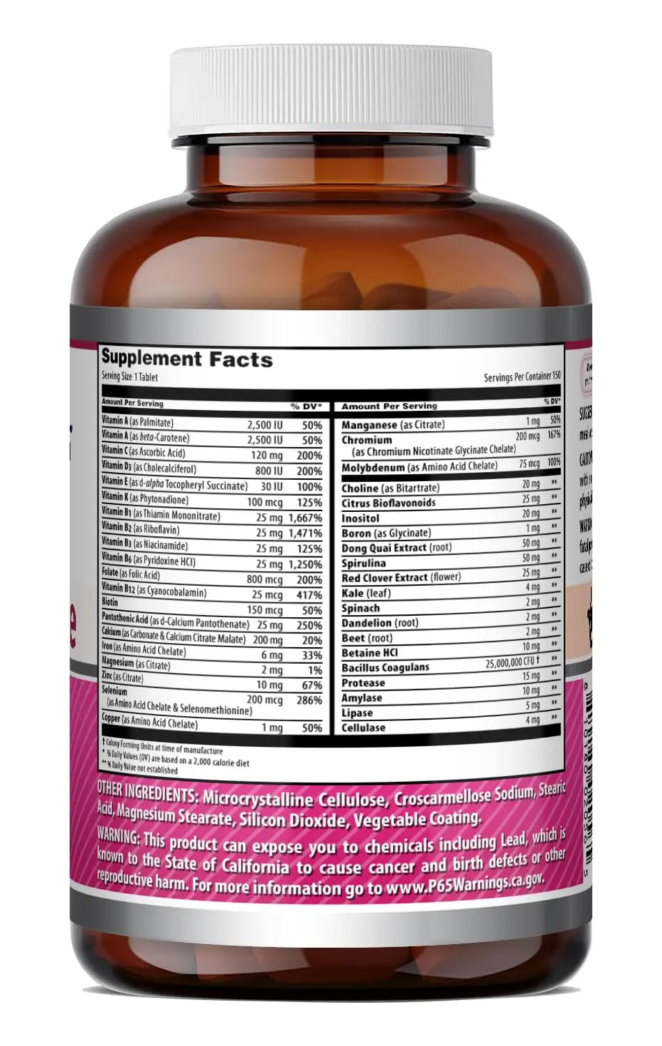 Amazing Formulas Women's One Multivitamin | Food Based | 150 Tablets, 5 Month Supply | Complete Blend of 40 Vitamins, Minerals & Probiotics Supplements | Non-GMO | Gluten-Free | Made in USA Amazing Nutritionnz supplements