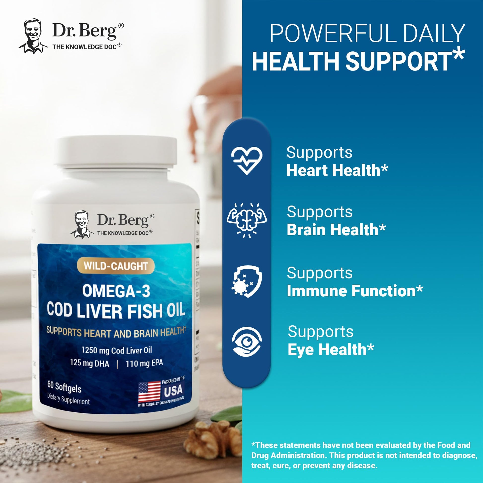 Dr. Berg Omega-3 Cod Liver Fish Oil 60 Softgels – Wild-Caught Icelandic Cod – Omega 3 EPA & DHA – Heart, Brain, Immune & Eye Support* – Lemon Flavor – 4X Lab-Tested – Non-GMO, No Fillers Dr. Berg NutritionalsAu supplements