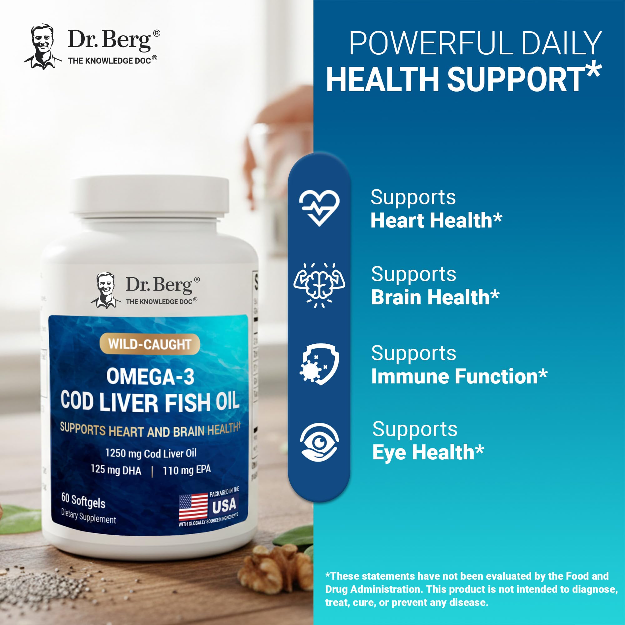 Dr. Berg Omega-3 Cod Liver Fish Oil 60 Softgels – Wild-Caught Icelandic Cod – Omega 3 EPA & DHA – Heart, Brain, Immune & Eye Support* – Lemon Flavor – 4X Lab-Tested – Non-GMO, No Fillers Dr. Berg NutritionalsAu supplements