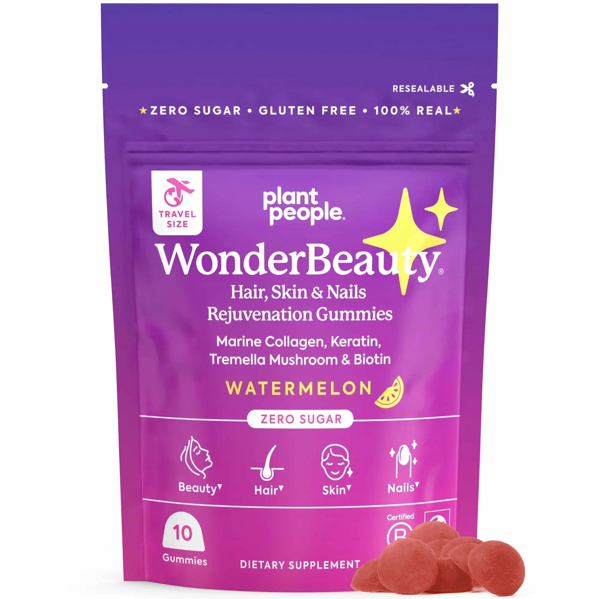 Plant People WonderBeauty Hair, Skin & Nails Rejuvenation Gummies with Tremella Mushroom, Marine Collagen Peptides, Keratin, & Biotin Plant PeopleAu supplements