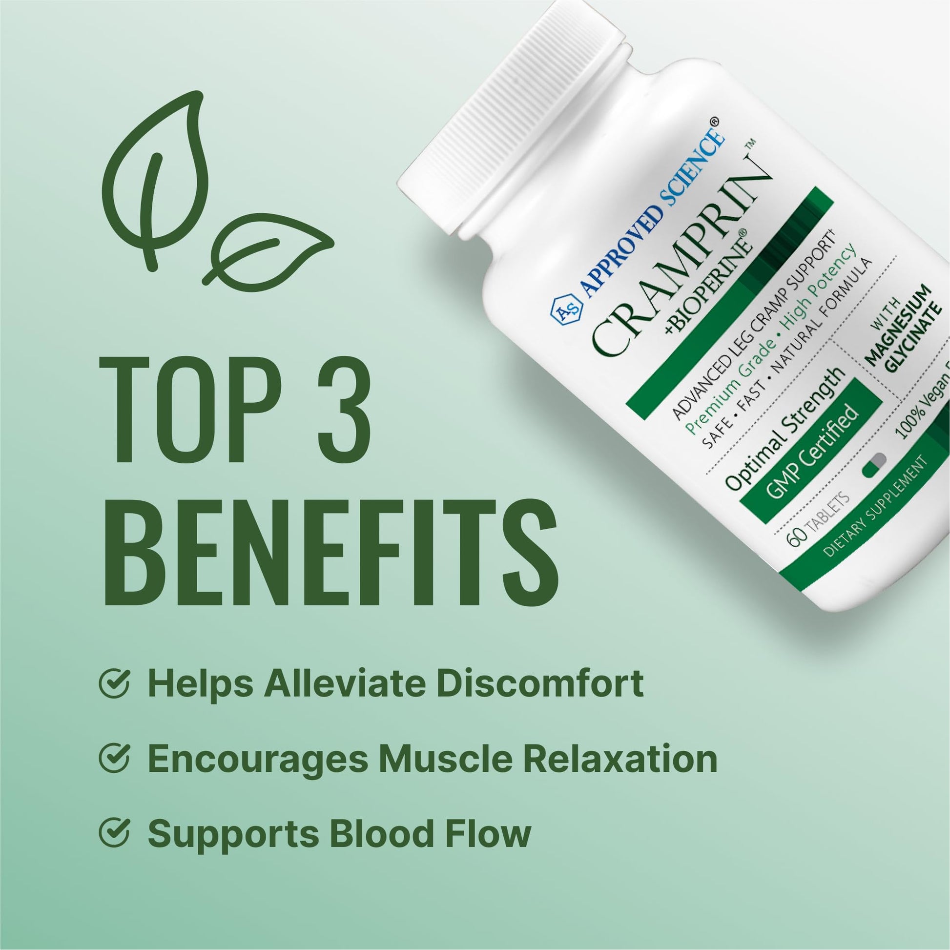 Approved Science Cramprin - High Absorption Magnesium, Vitamin B Complex, BioPerine - Muscle Cramps - 6 Month Supply - 2 Bottles - Vegan Approved ScienceAu supplements