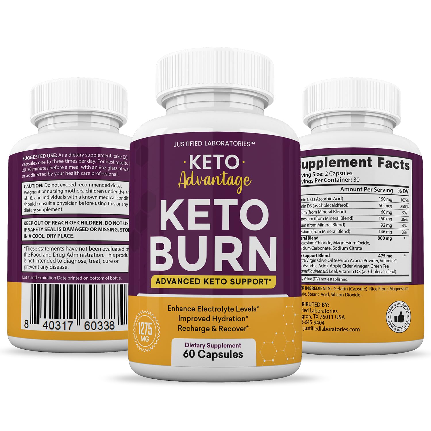 (2 Pack) Keto Advantage Keto Burn Pills 1275MG New & Improved Formula Contains Apple Justified LaboratoriesUS supplements