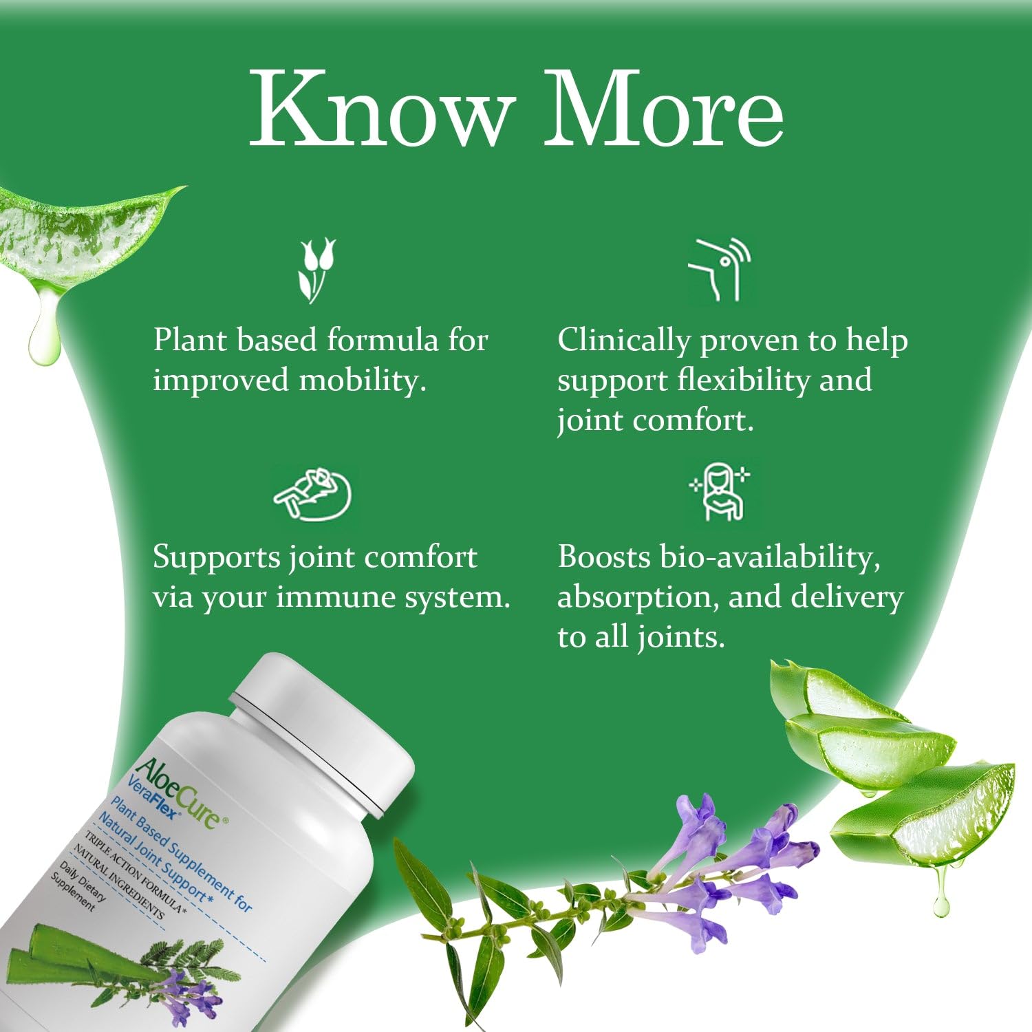 AloeCure VeraFlex Natural Joint Health, 60 Capsules, Clinically Tested Natural Plant-Based Formula to Support Comfort, Mobility and Flexibility - Featuring Organic Aloe Vera AloeCureAu supplements
