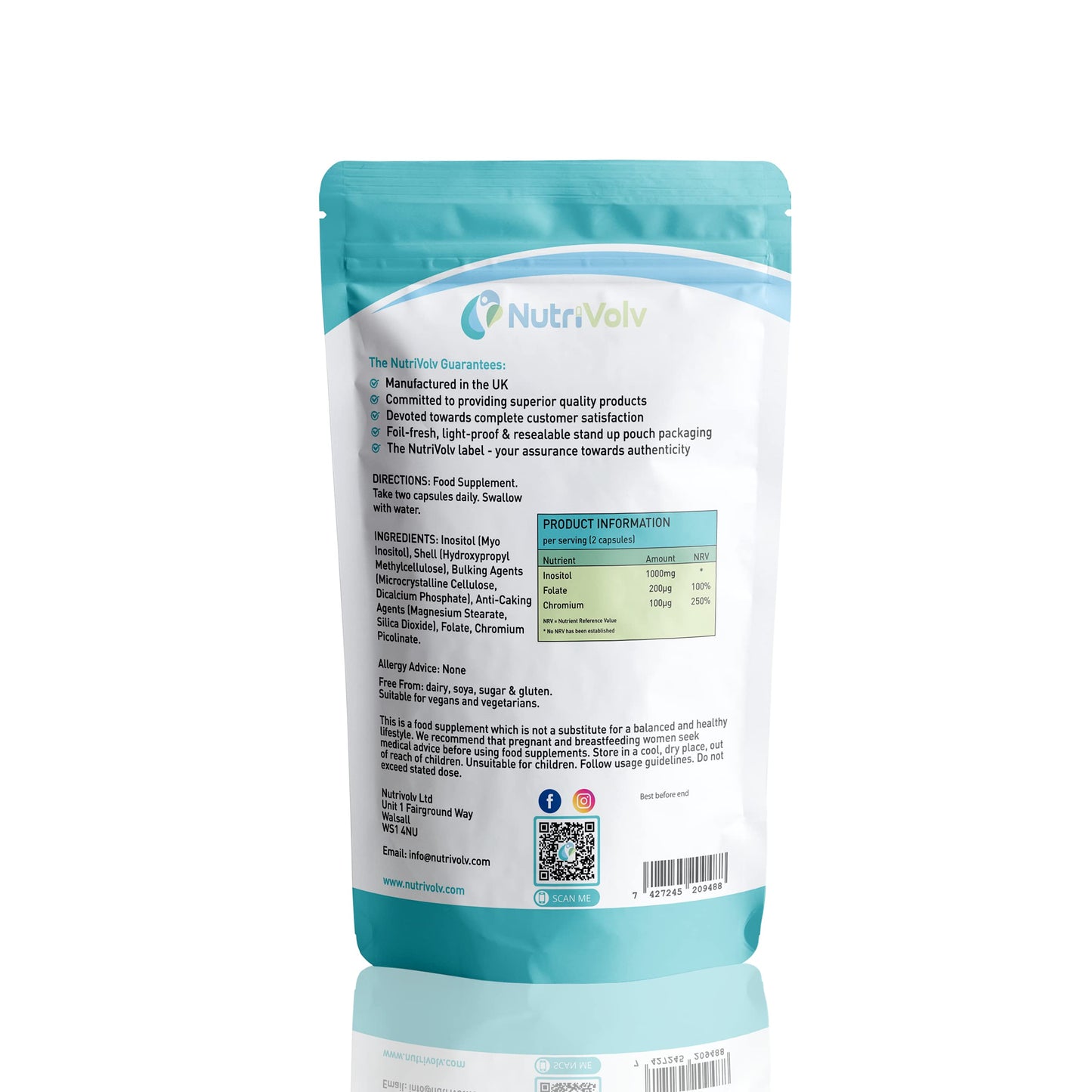 Myo Inositol 1000mg with Folate & Chromium Supplements for Female Support Hormone NutrivolvUS supplements