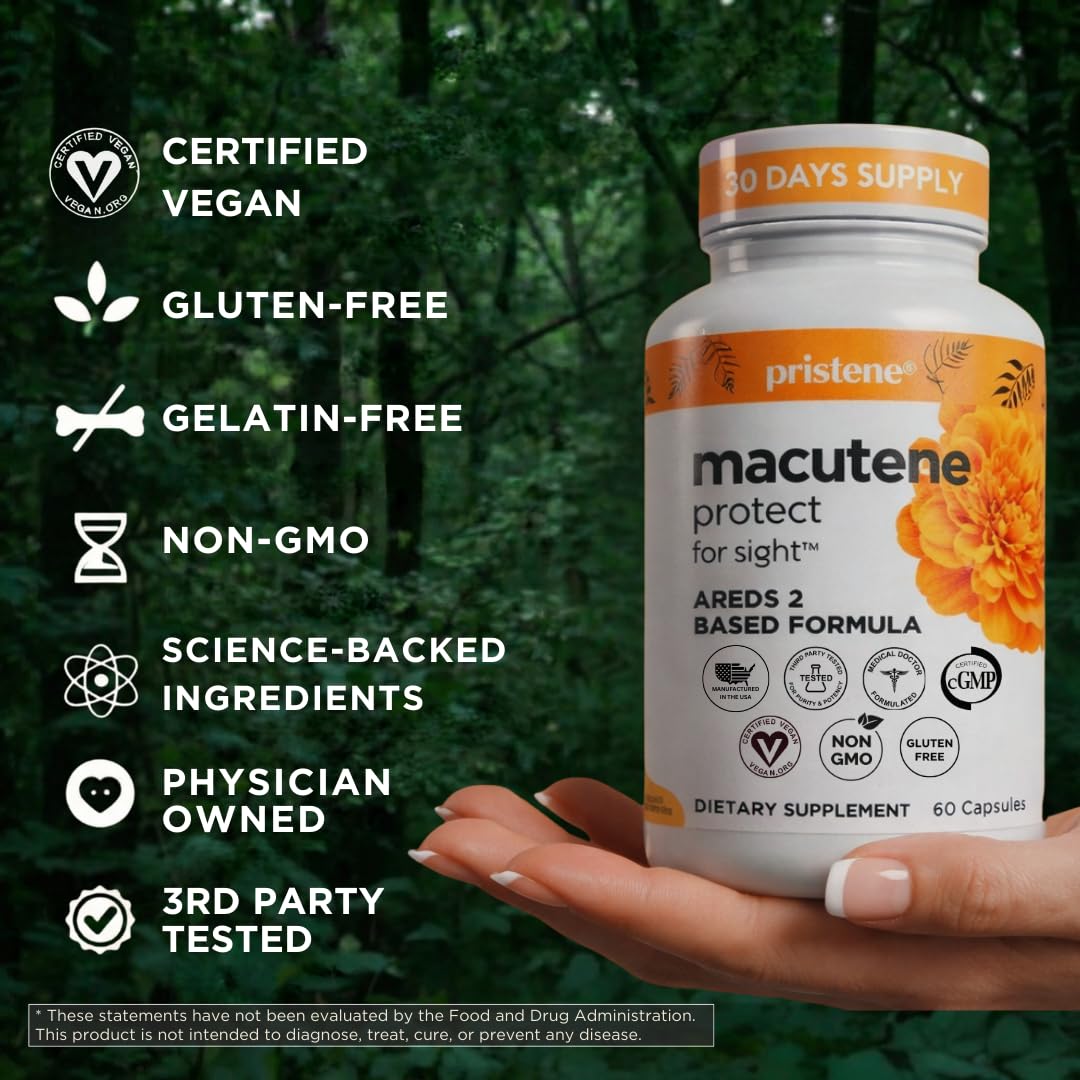 Macutene Protect Eye Vitamins for Macular Support Areds 2 with Lutein and Zeaxanthin Supplements (25mg/5mg) – Doctor Formulated Bilberry Supplement for Eyes, Lab Tested, Vegan (60 Capsules) PristeneAu supplements