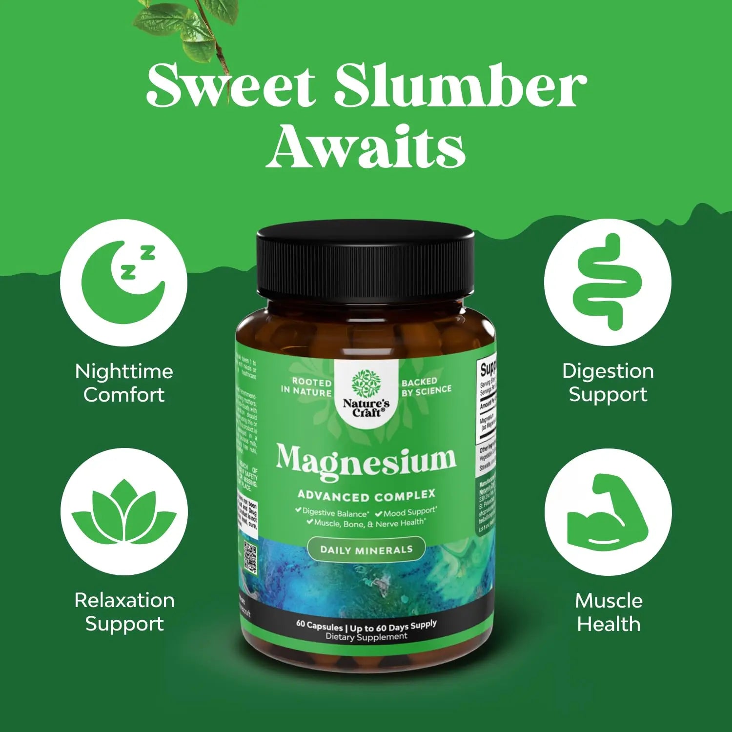 High Absorption Magnesium Complex Supplement - Magnesium Oxide 500mg with Citrate 500mg for Sleep and Mood Support - Pure Citrate per Serving for Muscle Stomach and Digestion - 60 Count Natures Craftnz supplements