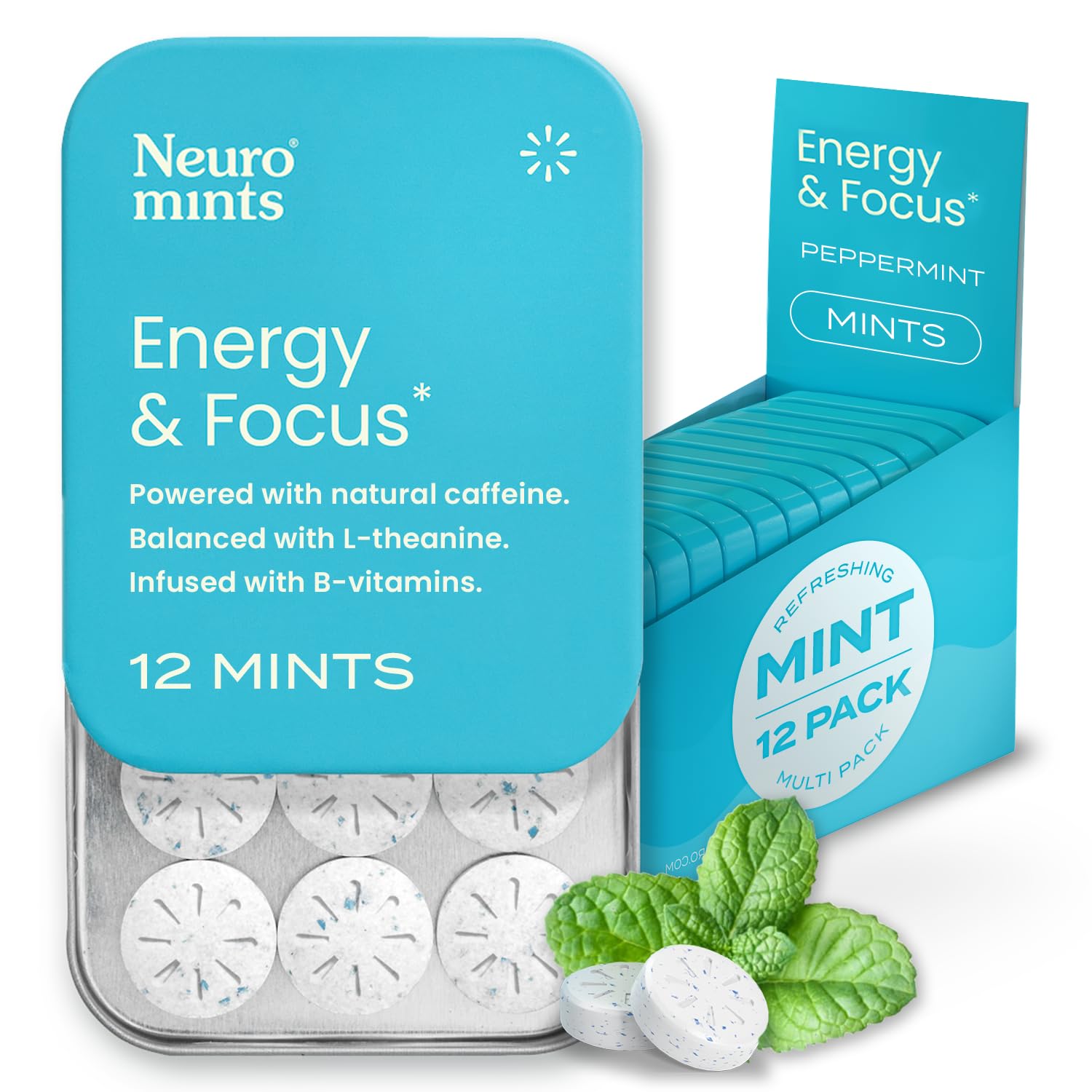 NeuroGum Energy Caffeine Mints (144 Pieces) - Sugar Free with L-theanine + Natural Caffeine + Vitamin B12 & B6 - Nootropic Energy & Focus Supplement for Women & Men - Keto & Vegan, Peppermint Flavor NeuroGumAu supplements
