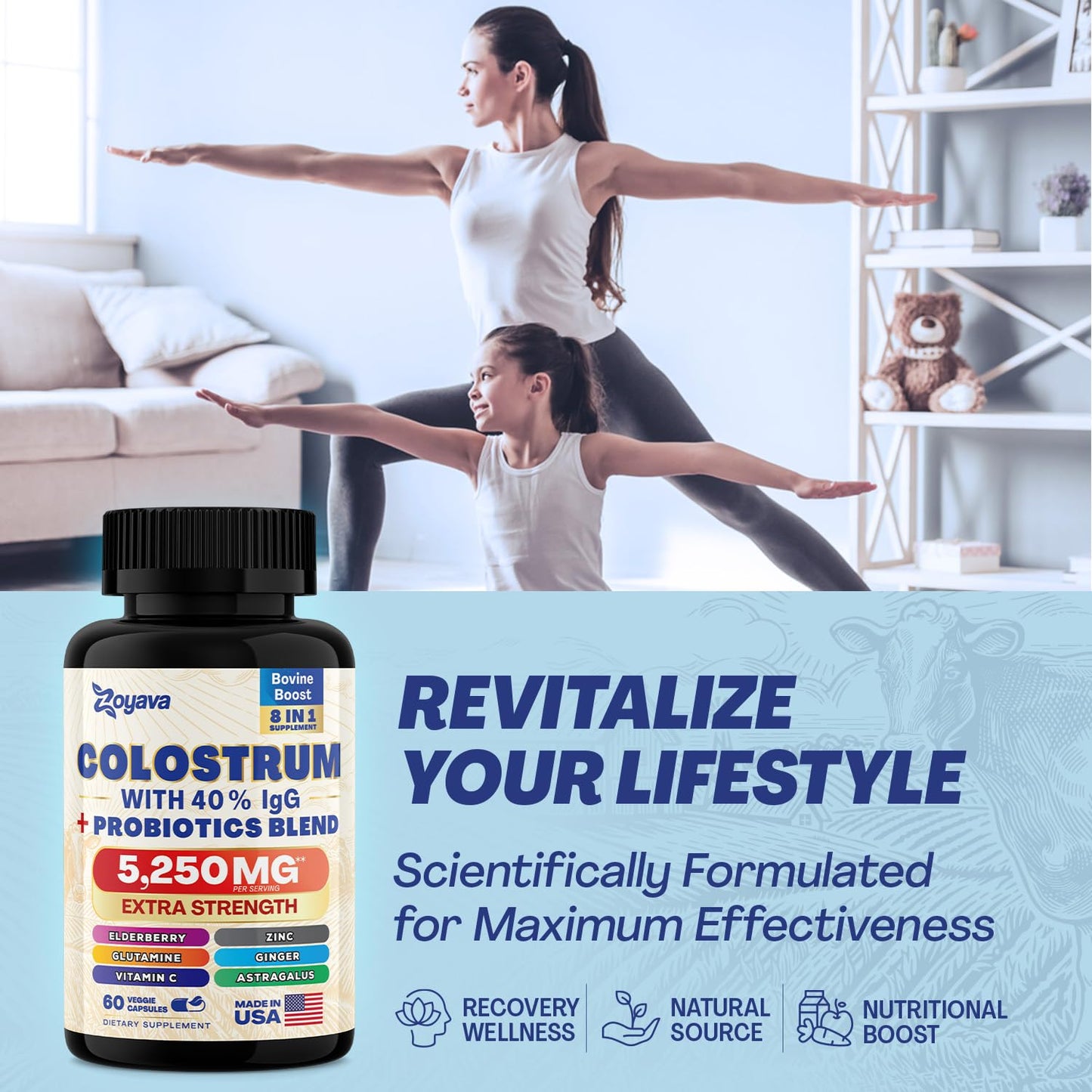 Bovine Colostrum Supplement Capsules 5250 MG, Grass Fed Cow Colostrum ZoyavaUS supplements