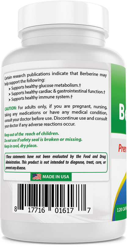 Best Naturals Berberine 500mg 120 Capsules - Supports Immune Function, Cardiovascular Best NaturalsUS supplements