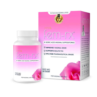 HPD Rx Fem-Rx Boric Acid Vaginal Suppositories for Women – Help Balance Vaginal pH, Eliminate Vaginal Odor – Dr Formulated Feminine Health Support – 30 Capsules Pack of 1 HPD RxUS supplements