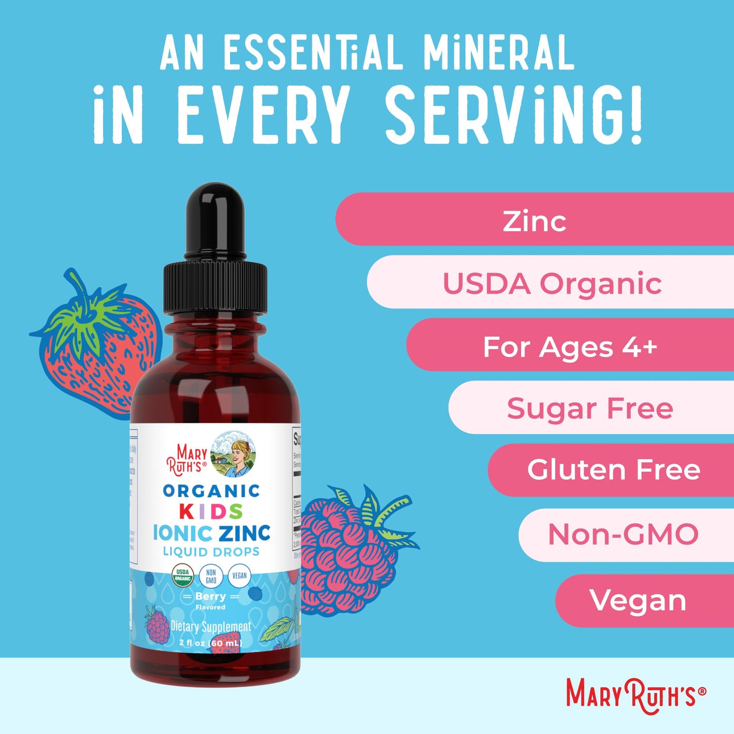 MaryRuth Organics Zinc Supplement for Immune Support, Immune Support Supplement for Kids, Ages 4-13, Zinc Sulfate, Vegan, USDA Organic, Glycerin Based, 2 Fl Oz MARYRUTH'SUS supplements