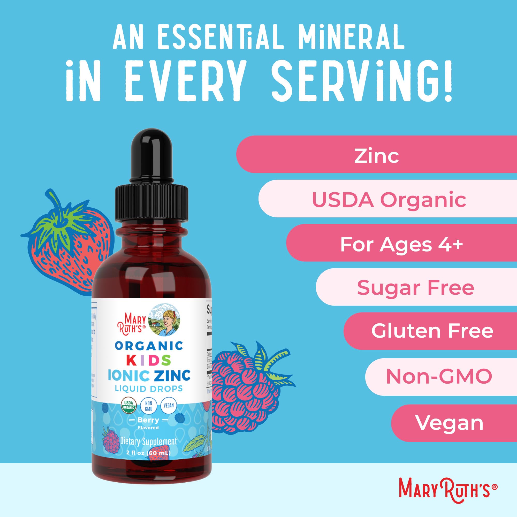 MaryRuth Organics Zinc Supplement for Immune Support, Immune Support Supplement for Kids, Ages 4-13, Zinc Sulfate, Vegan, USDA Organic, Glycerin Based, 2 Fl Oz MARYRUTH'SUS supplements