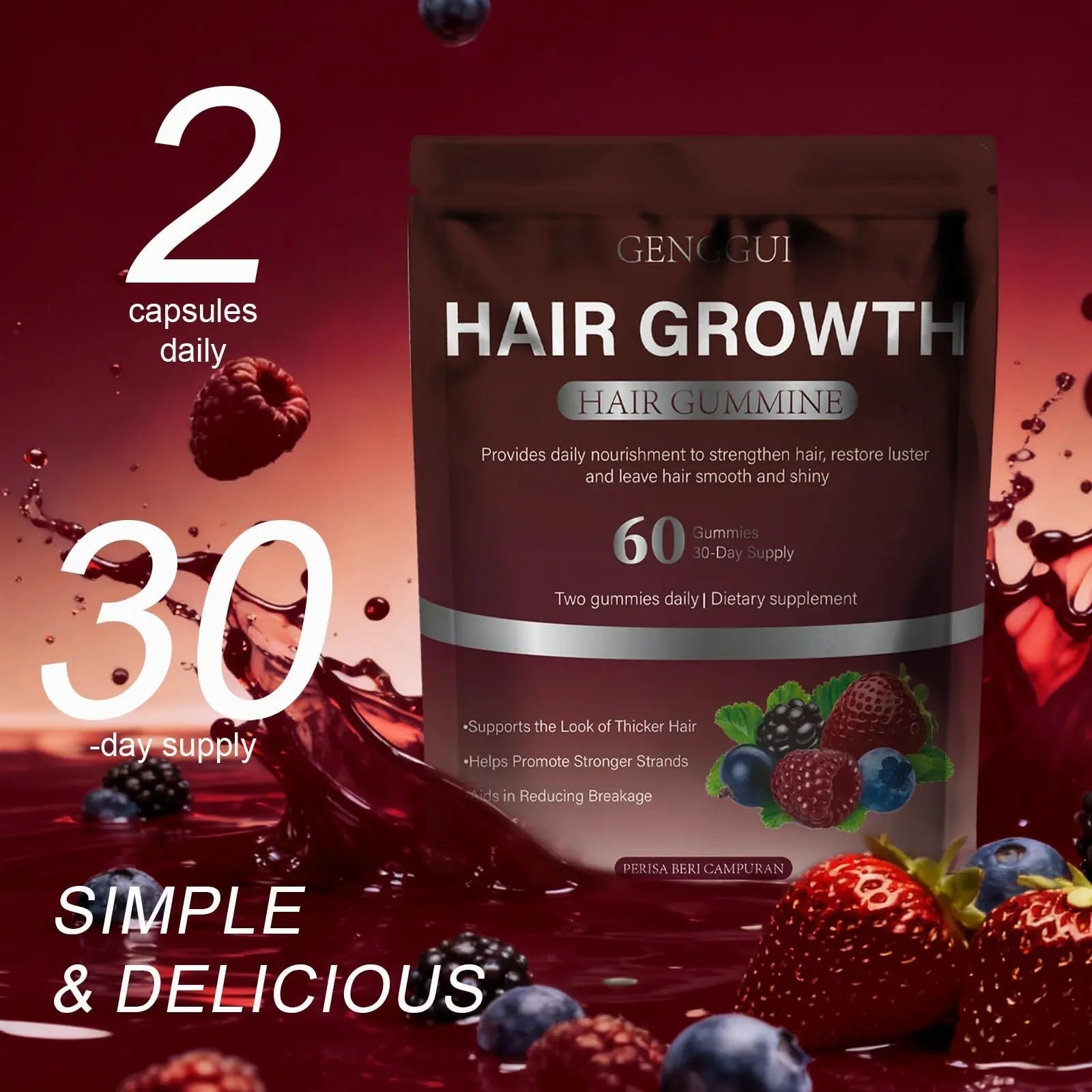 GENGGUI Hair Growth Gummies for Women - Hair Vitamins with Biotin & Silica for Faster Growth - Hair Growth Accelerator Supplement GENGGUIAu supplements